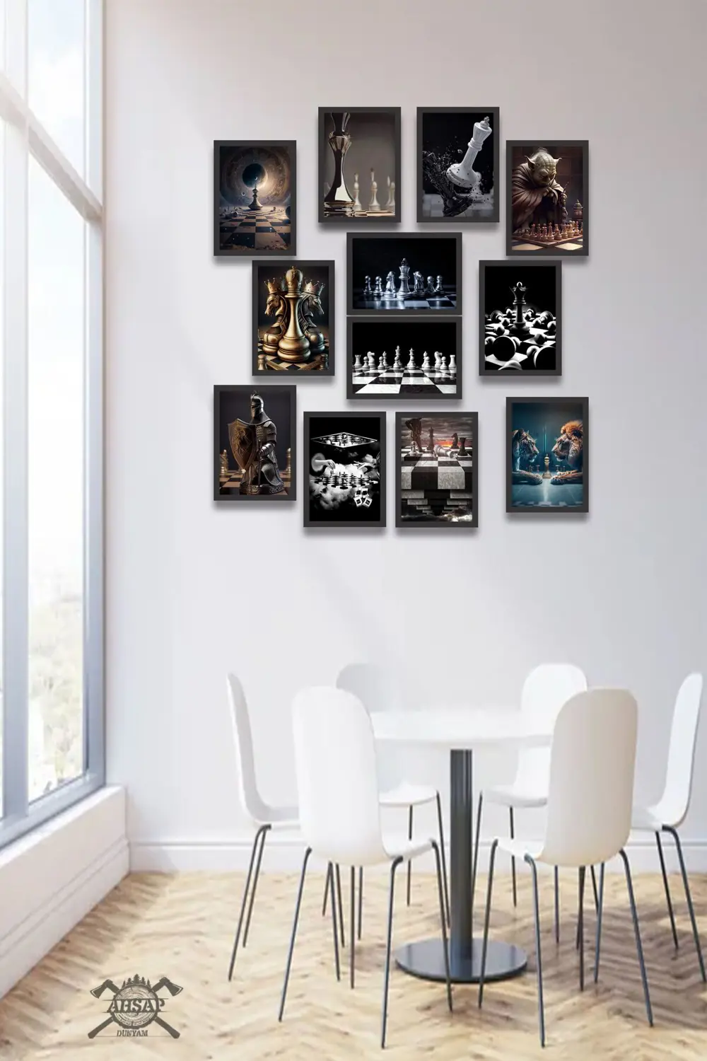 12 parça Satranç Çerçeve Görünümlü Mdf tablo Duvar Süsü Hediyelik