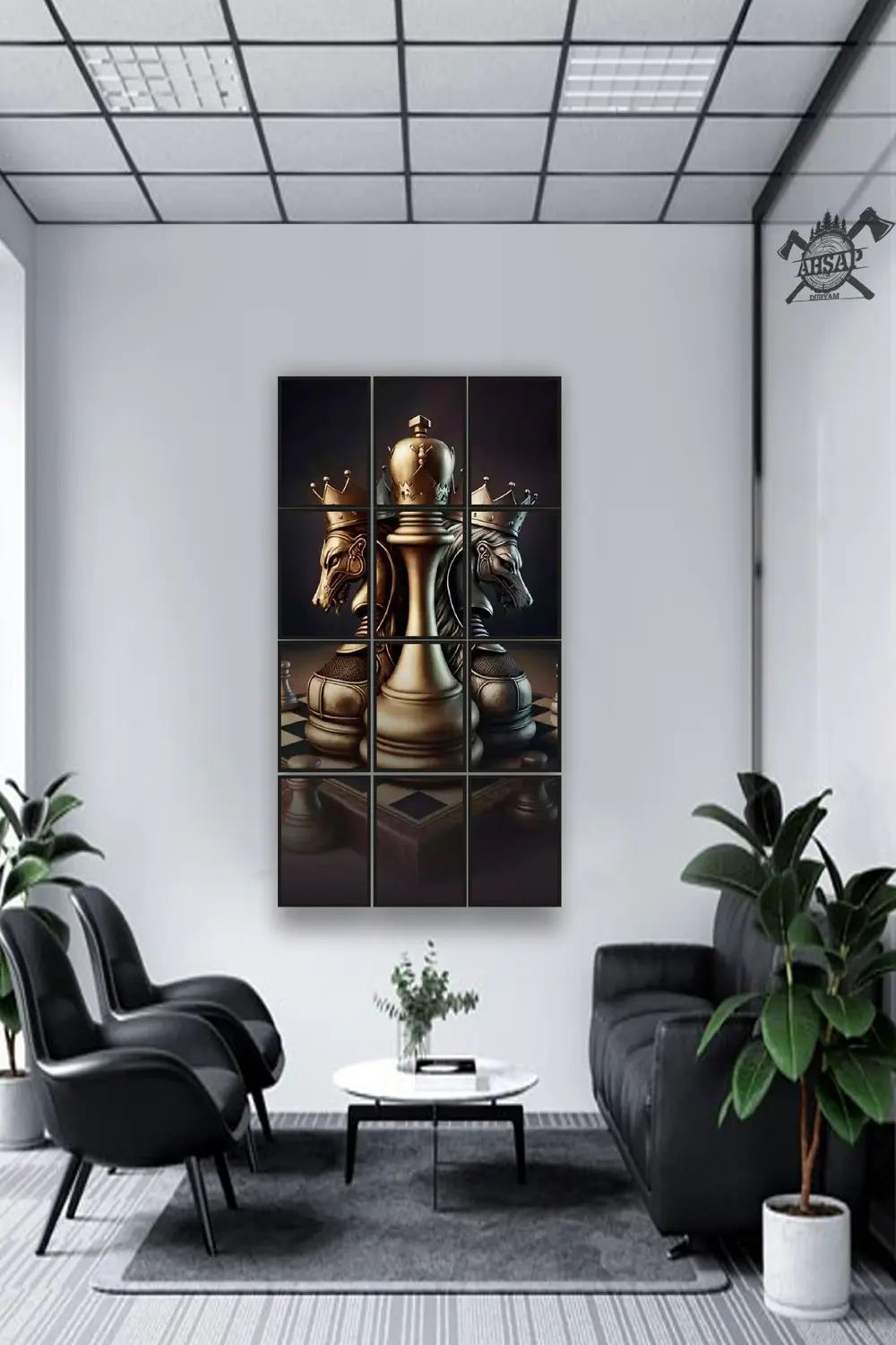 12 parça Satranç Çerçeve Görünümlü Mdf tablo Duvar Süsü Hediyelik