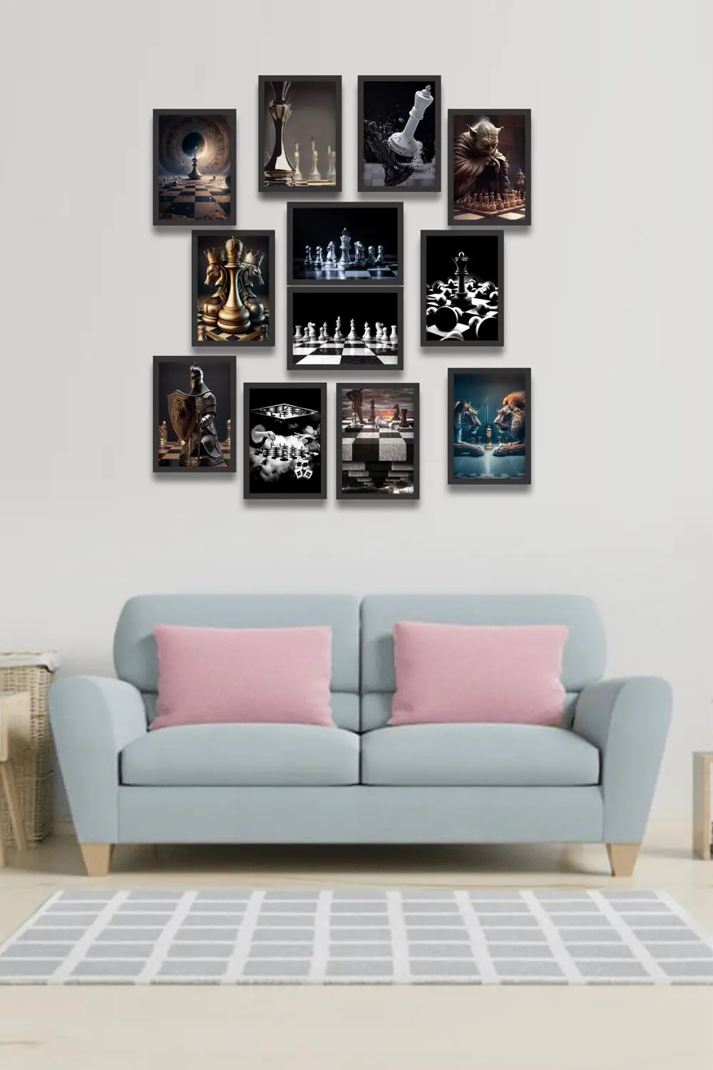 12 parça Satranç Çerçeve Görünümlü Mdf tablo Duvar Süsü Hediyelik