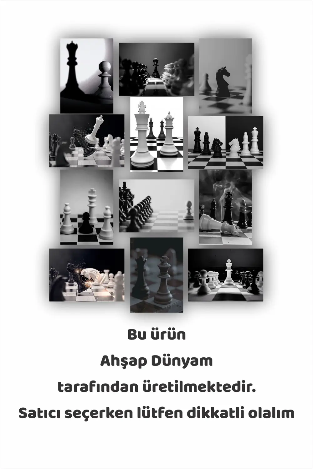 12 parça Satranç Resimleri Çerçeve Görünümlü Mdf tablo Duvar Süsü