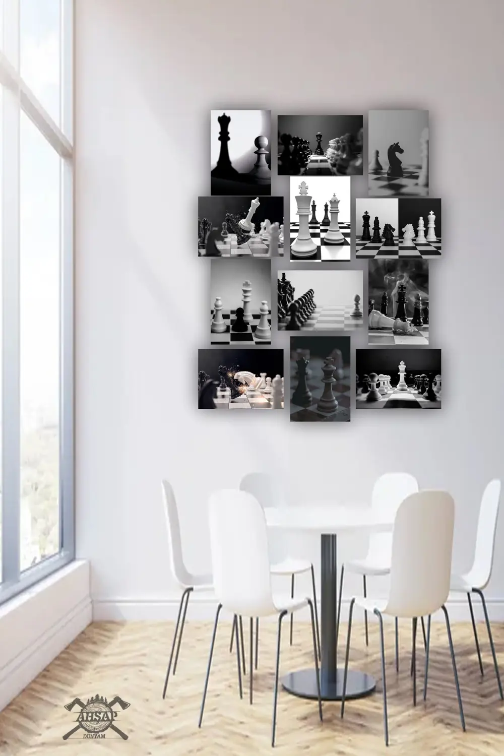 12 parça Satranç Resimleri Çerçeve Görünümlü Mdf tablo Duvar Süsü