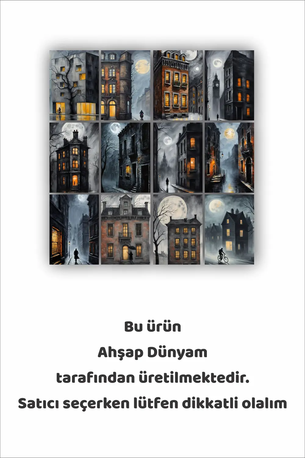 12 parça Şehir Manzara Resimleri Çerçeve Görünümlü Mdf tablo Duva