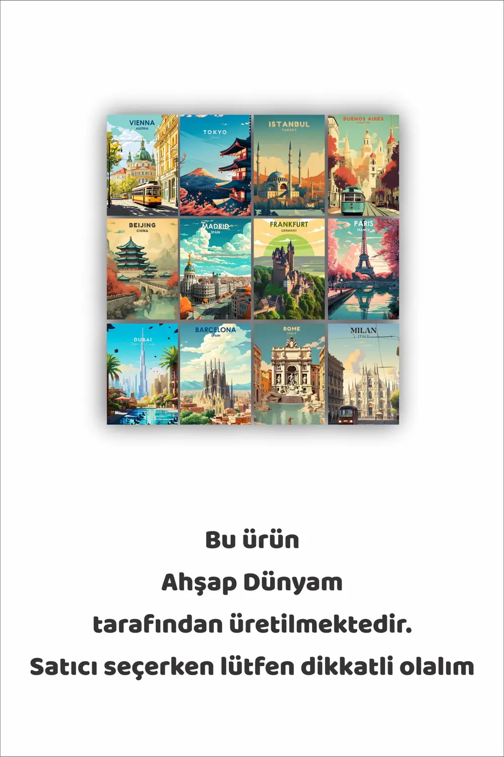 12 parça Şehir Manzaraları Resimleri Çerçeve Görünümlü Mdf tablo 