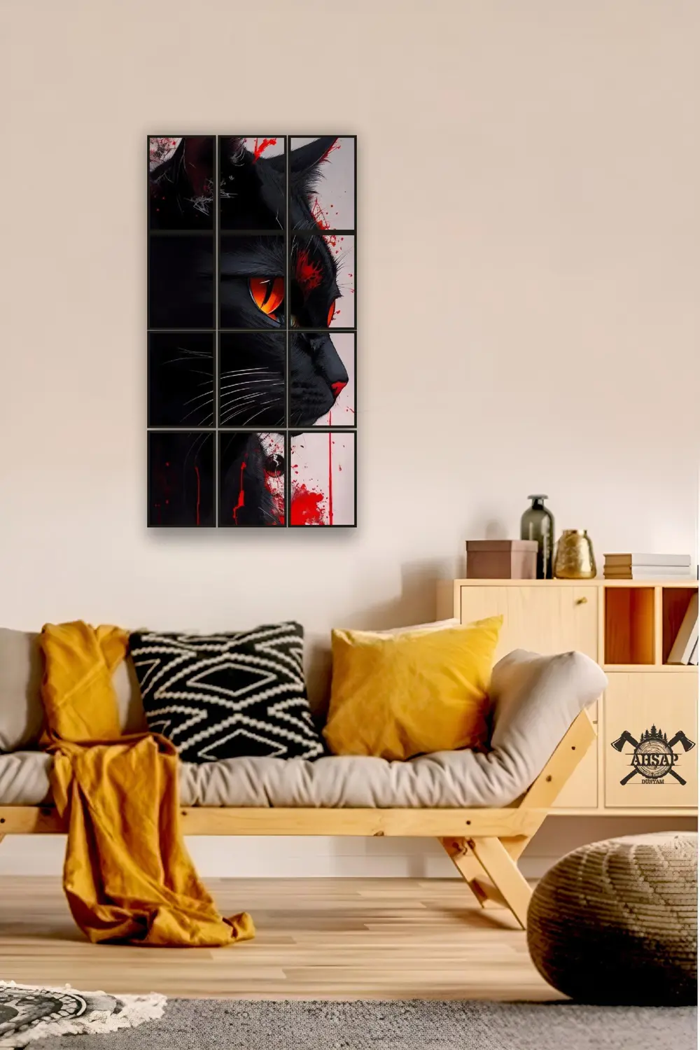12 parça Siyah Kedi Çerçeve Görünümlü Mdf tablo Duvar Süsü Hediye