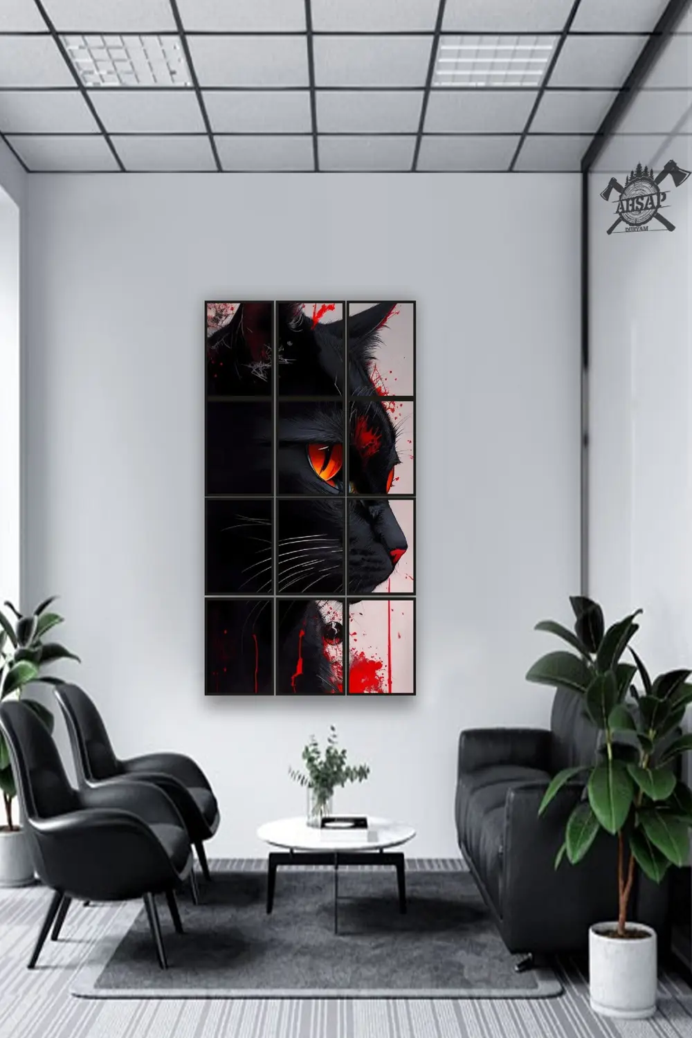12 parça Siyah Kedi Çerçeve Görünümlü Mdf tablo Duvar Süsü Hediye
