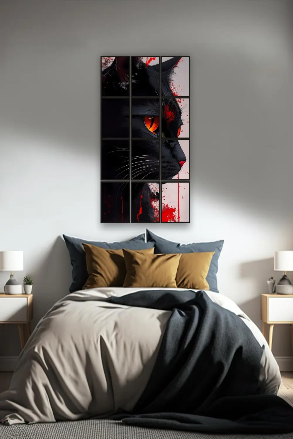 12 parça Siyah Kedi Çerçeve Görünümlü Mdf tablo Duvar Süsü Hediye
