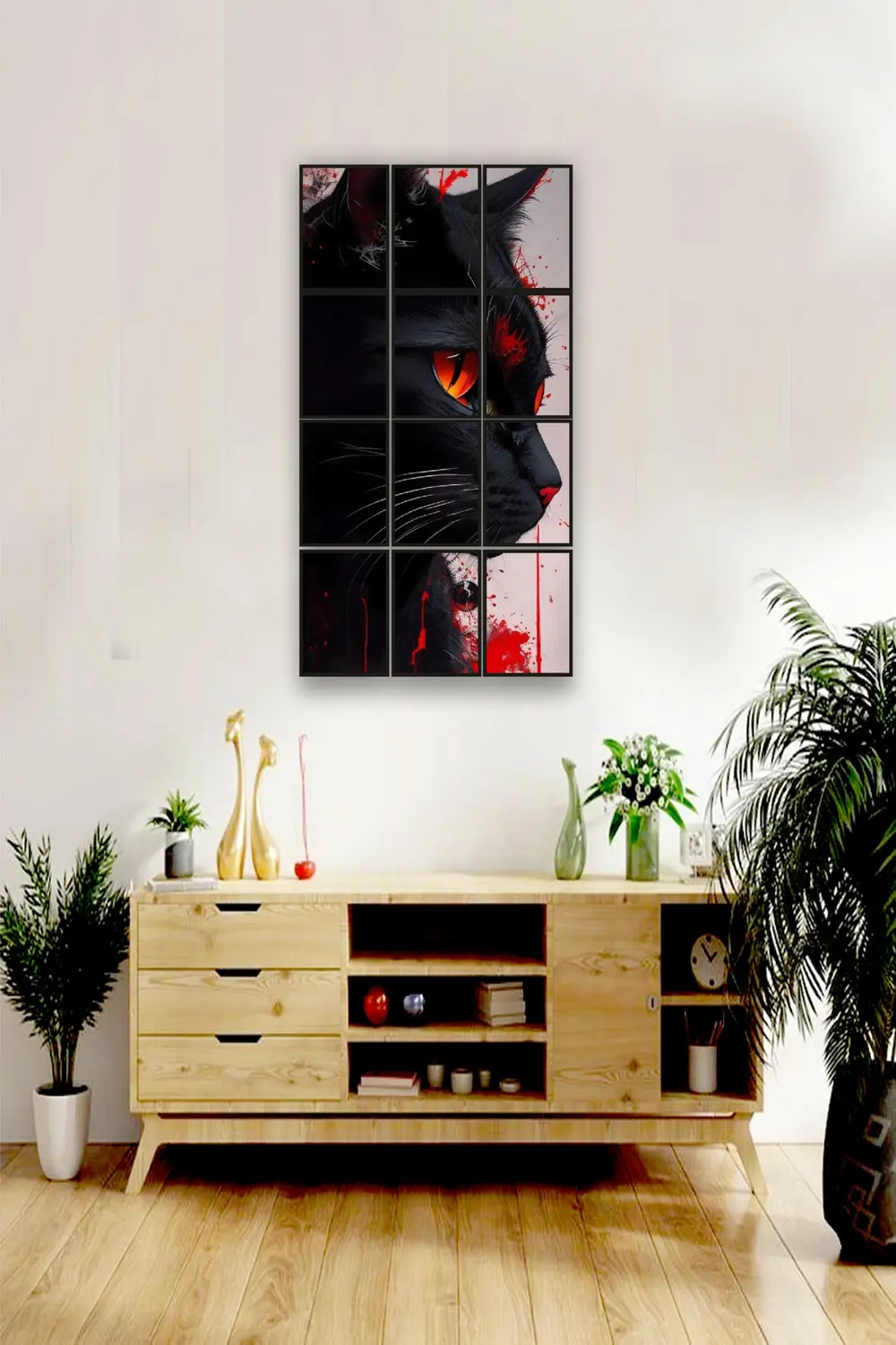 12 parça Siyah Kedi Çerçeve Görünümlü Mdf tablo Duvar Süsü Hediye