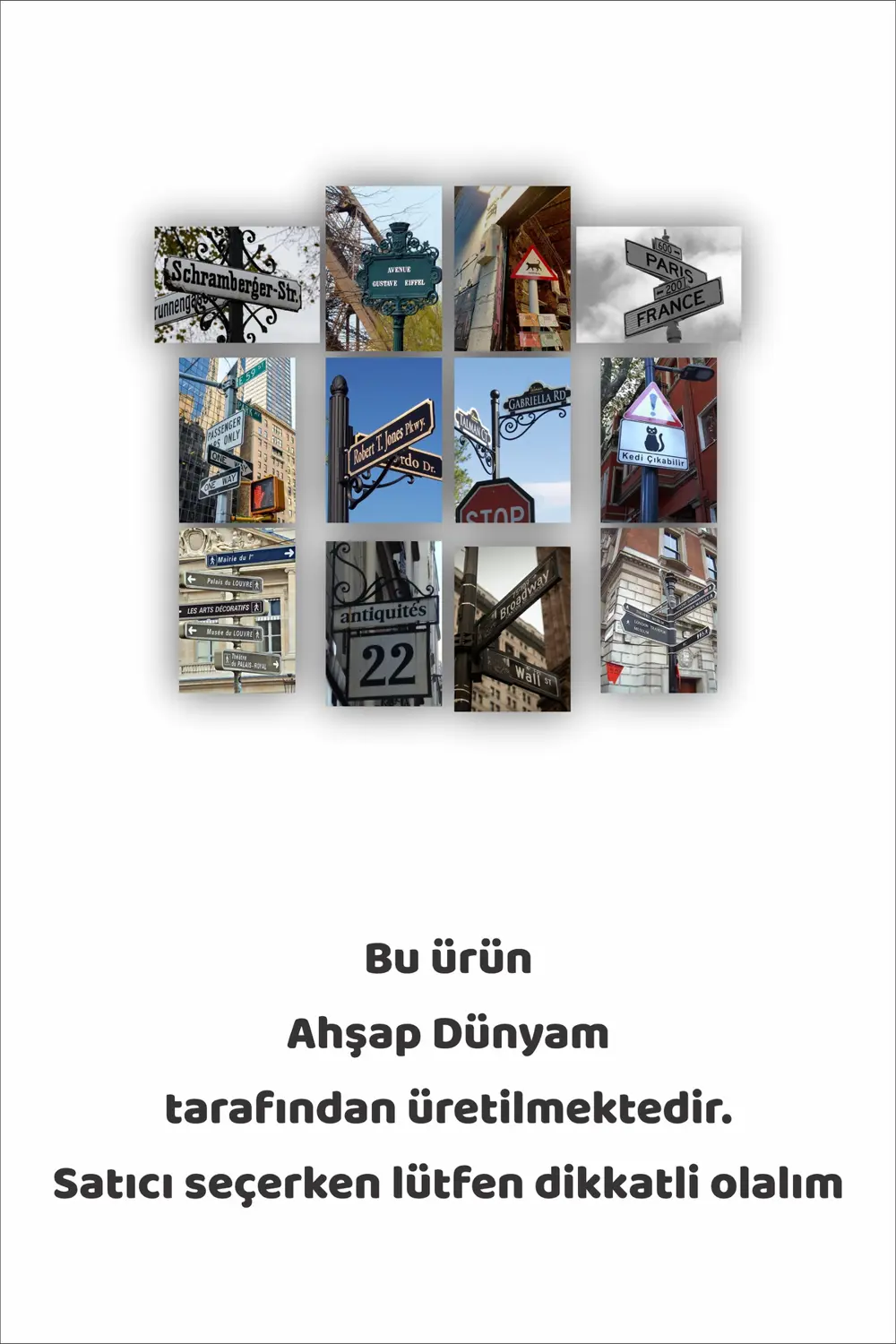 12 parça Sokak Tabelaları Resimleri Çerçeve Görünümlü Mdf tablo D