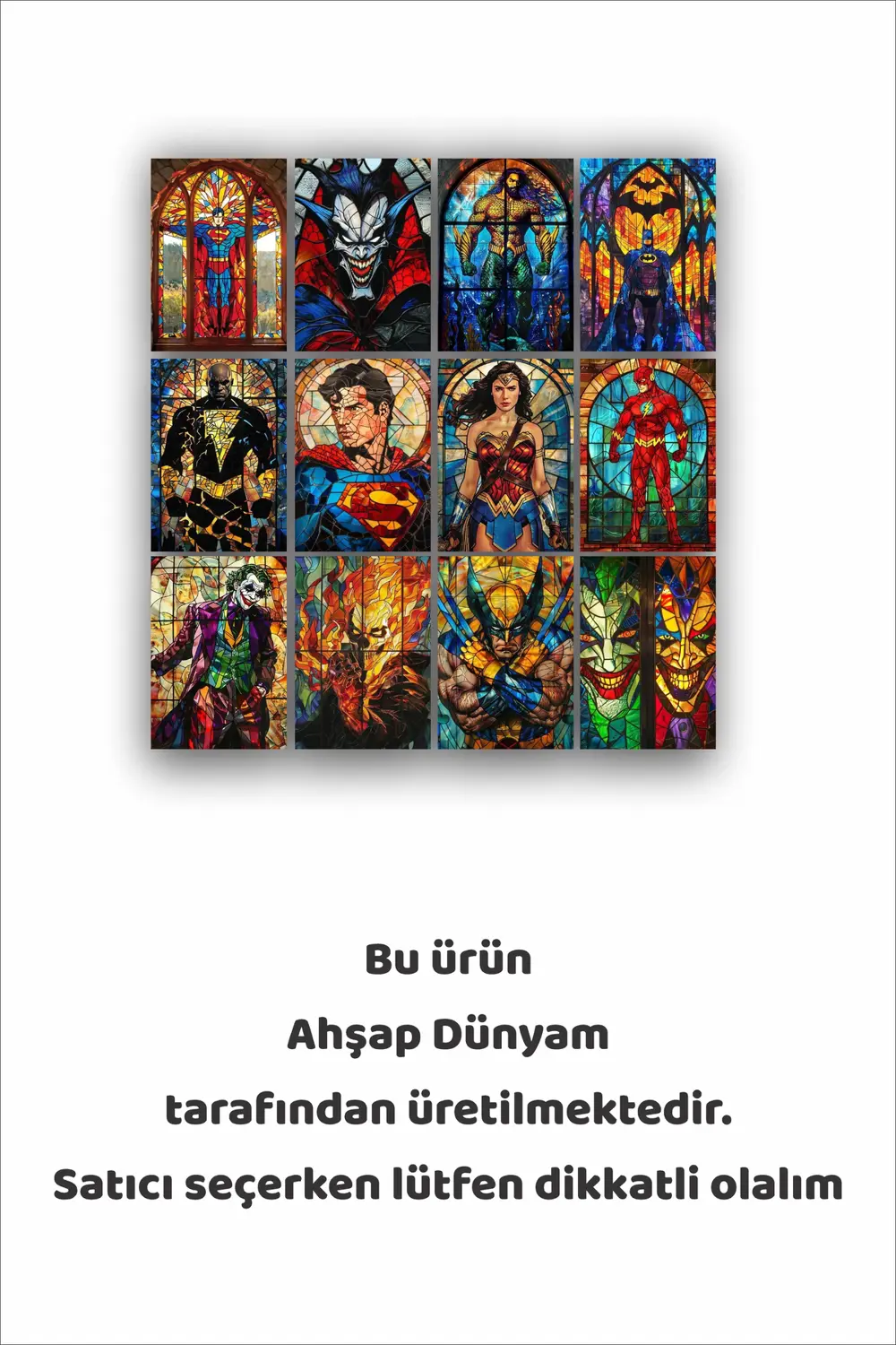12 parça Süper Kahramanlar Görsel Çerçeve Görünümlü Mdf tablo Duv