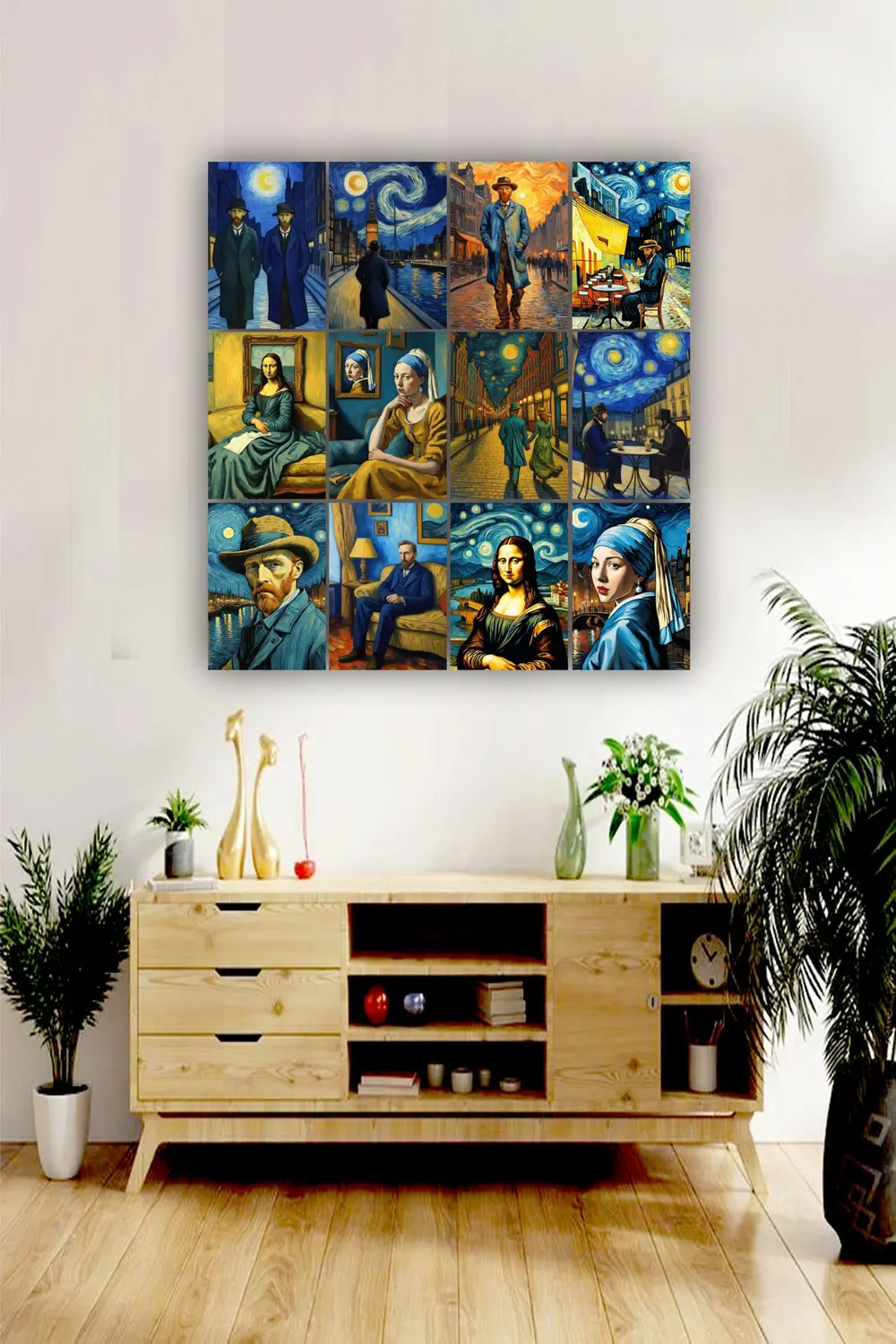 12 parça Sürreal Resimler Çerçeve Görünümlü Mdf tablo Duvar Süsü 