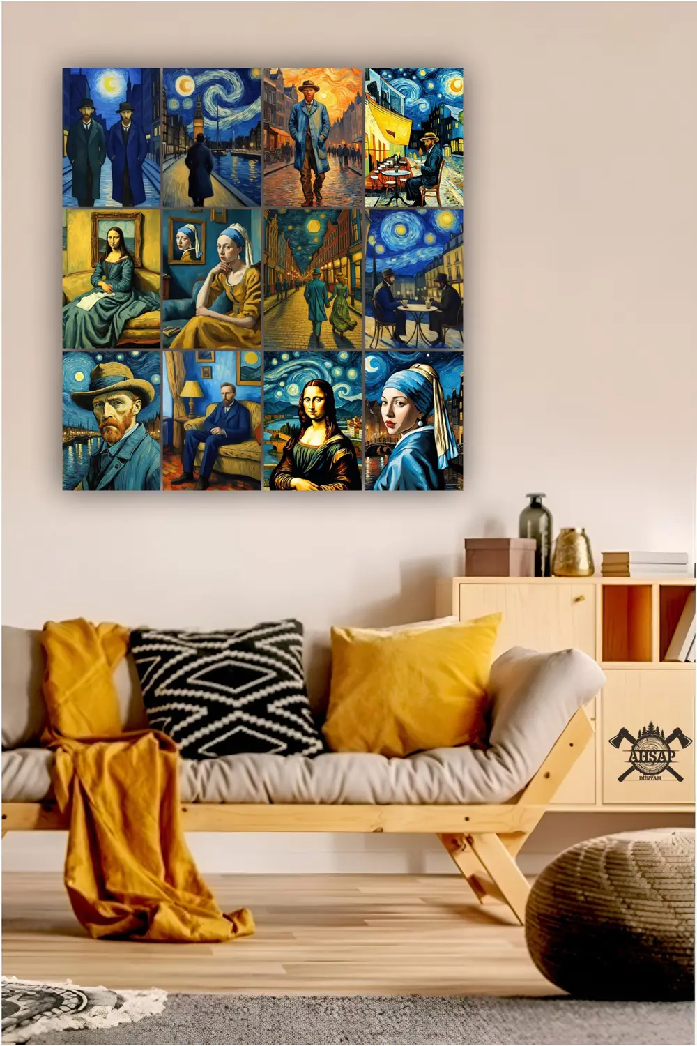 12 parça Sürreal Resimler Çerçeve Görünümlü Mdf tablo Duvar Süsü 