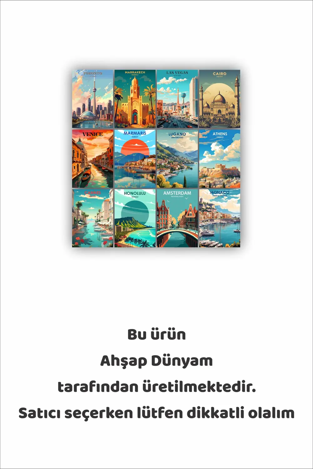 12 parça Ülke ve Şehir Resimleri Çerçeve Görünümlü Mdf tablo Duva