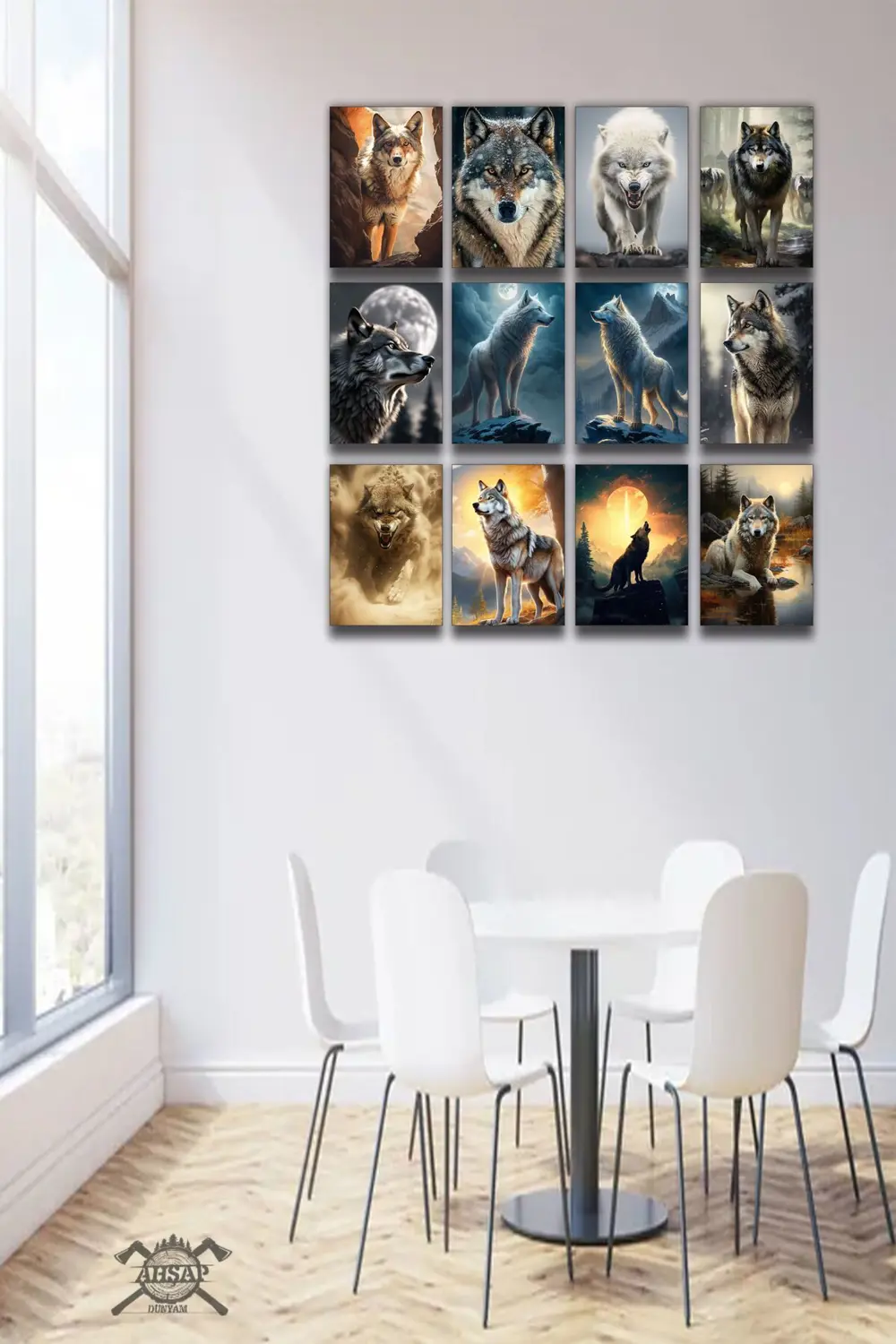 12 parça Ulu Kurt Çerçeve Görünümlü Mdf tablo Duvar Süsü Hediyeli