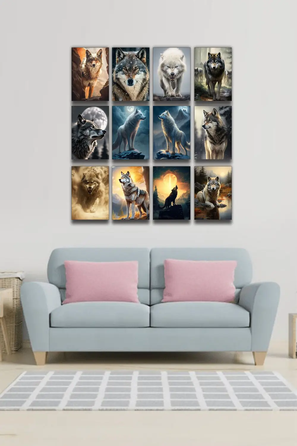 12 parça Ulu Kurt Çerçeve Görünümlü Mdf tablo Duvar Süsü Hediyeli