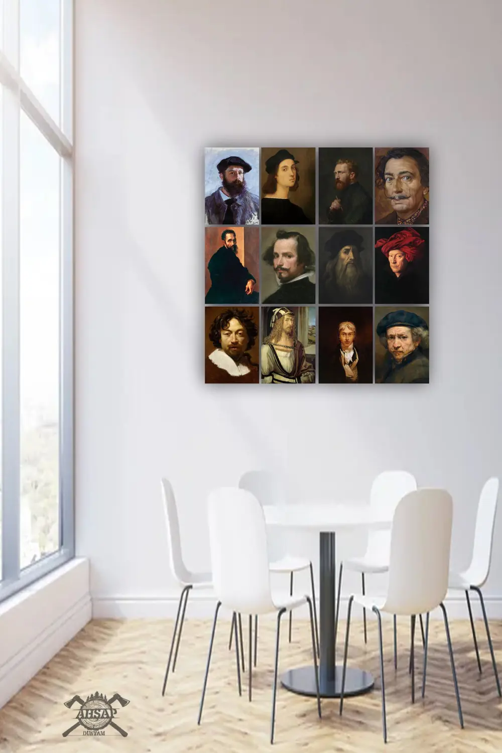 12 parça Ünlü Ressamların Resimleri Çerçeve Görünümlü Mdf tablo D