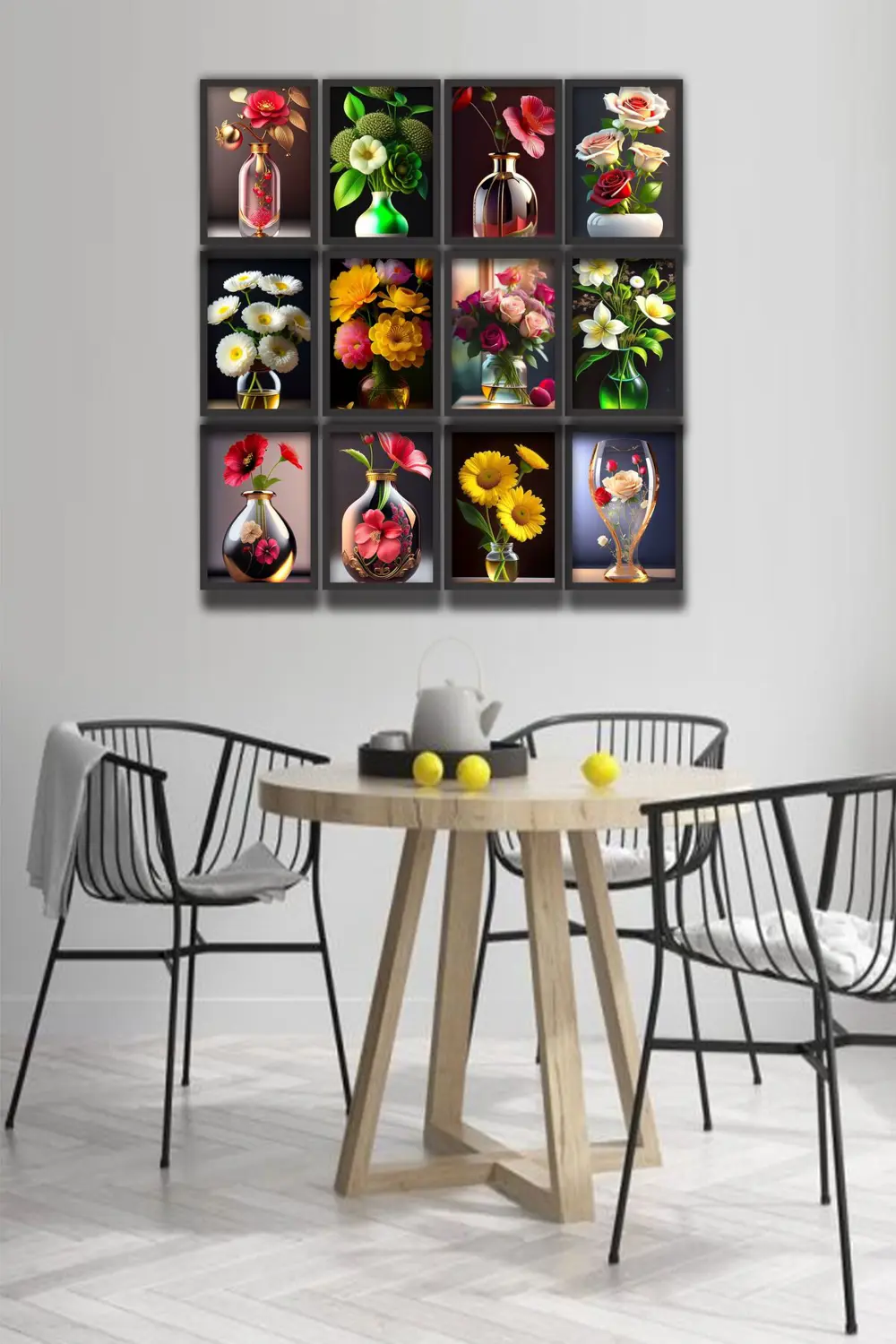 12 parça Vazo Çiçek Çerçeve Görünümlü Mdf tablo Duvar Süsü Hediye