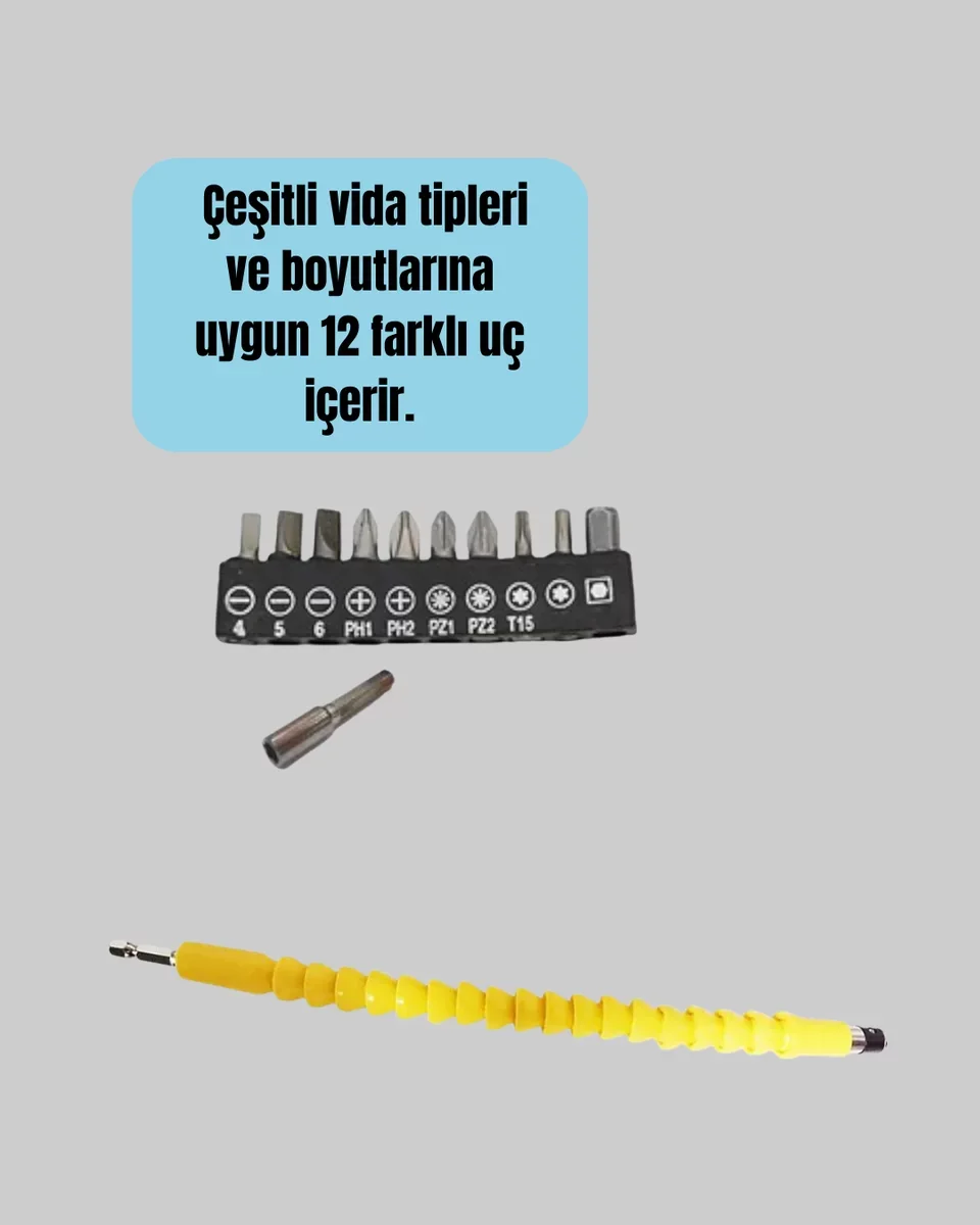 12 Parça Vidalama Uç Seti Akrobat Tasarım Dayanıklı Metal - Montaj İçin Yeni Nesil Çözüm