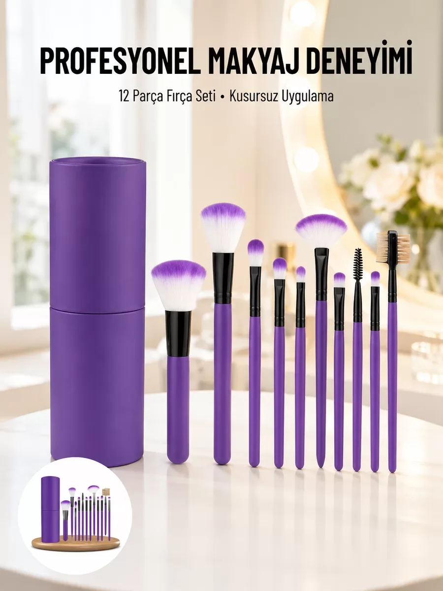 12 Parça Yumuşak Kıllı Profesyonel Makyaj Fırçası Seti - Pürüzsüz Uygulama İçin Geliştirildi