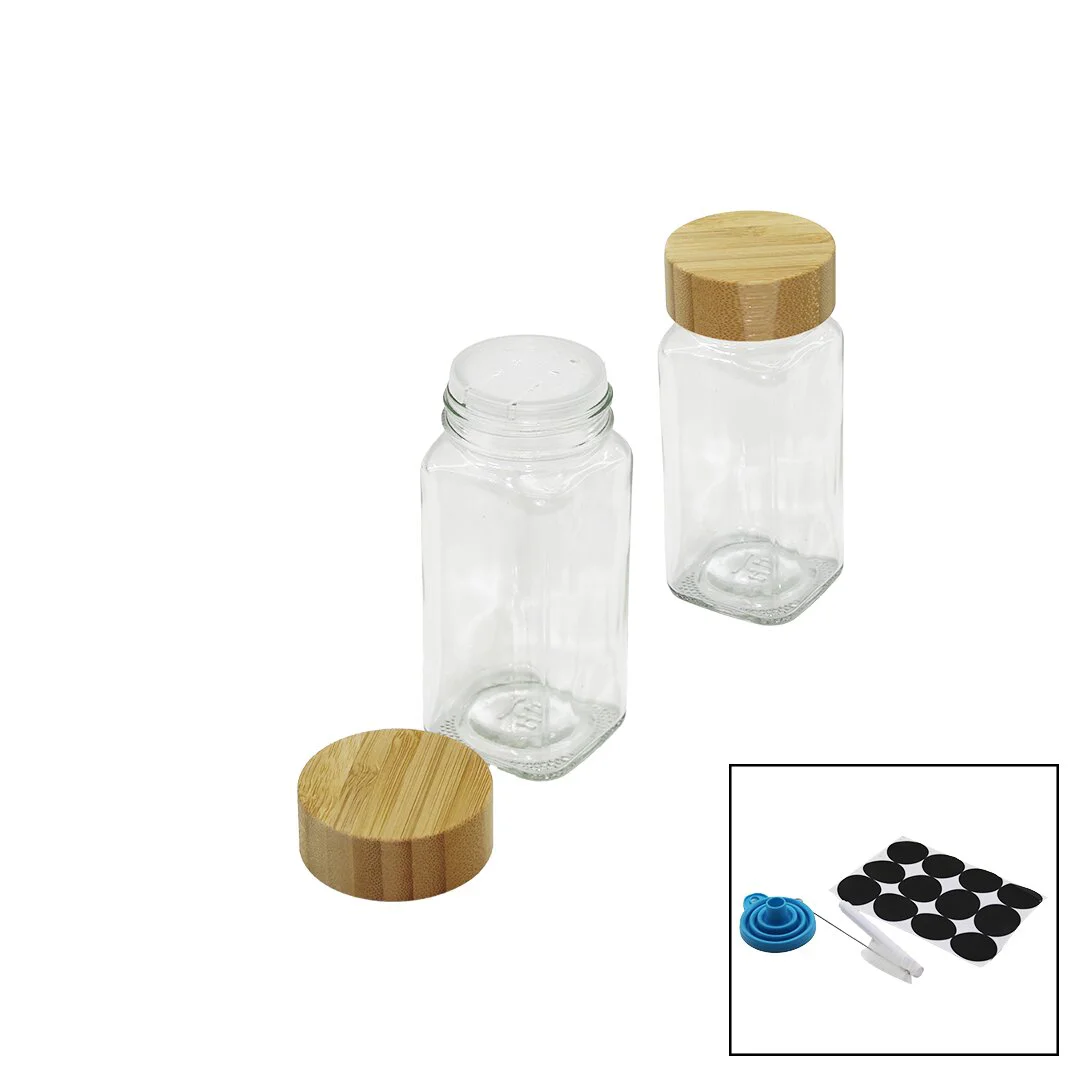 12 Pcs Takım Kare Cam Baharatlık - Tuzluk Bambu Kapaklı 12 Pcs Takım Kare Cam Baharatlık - Tuzluk Bambu Kapaklı