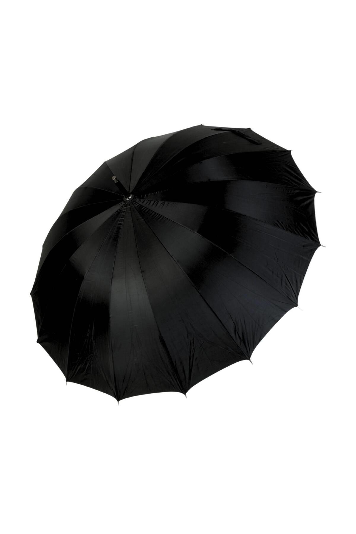 Hak İş Oyuncak 12 Telli Dışı Siyah İçi Gümüş Renk Baston Şemsiye Unisex Şemsiye