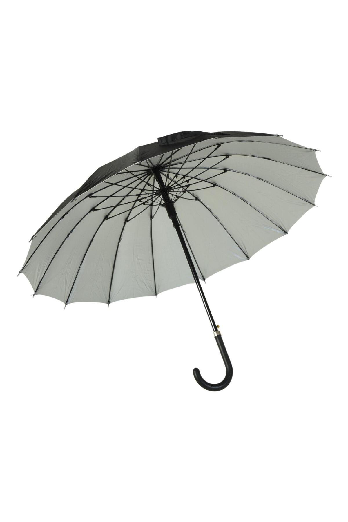 Hak İş Oyuncak 12 Telli Dışı Siyah İçi Gümüş Renk Baston Şemsiye Unisex Şemsiye
