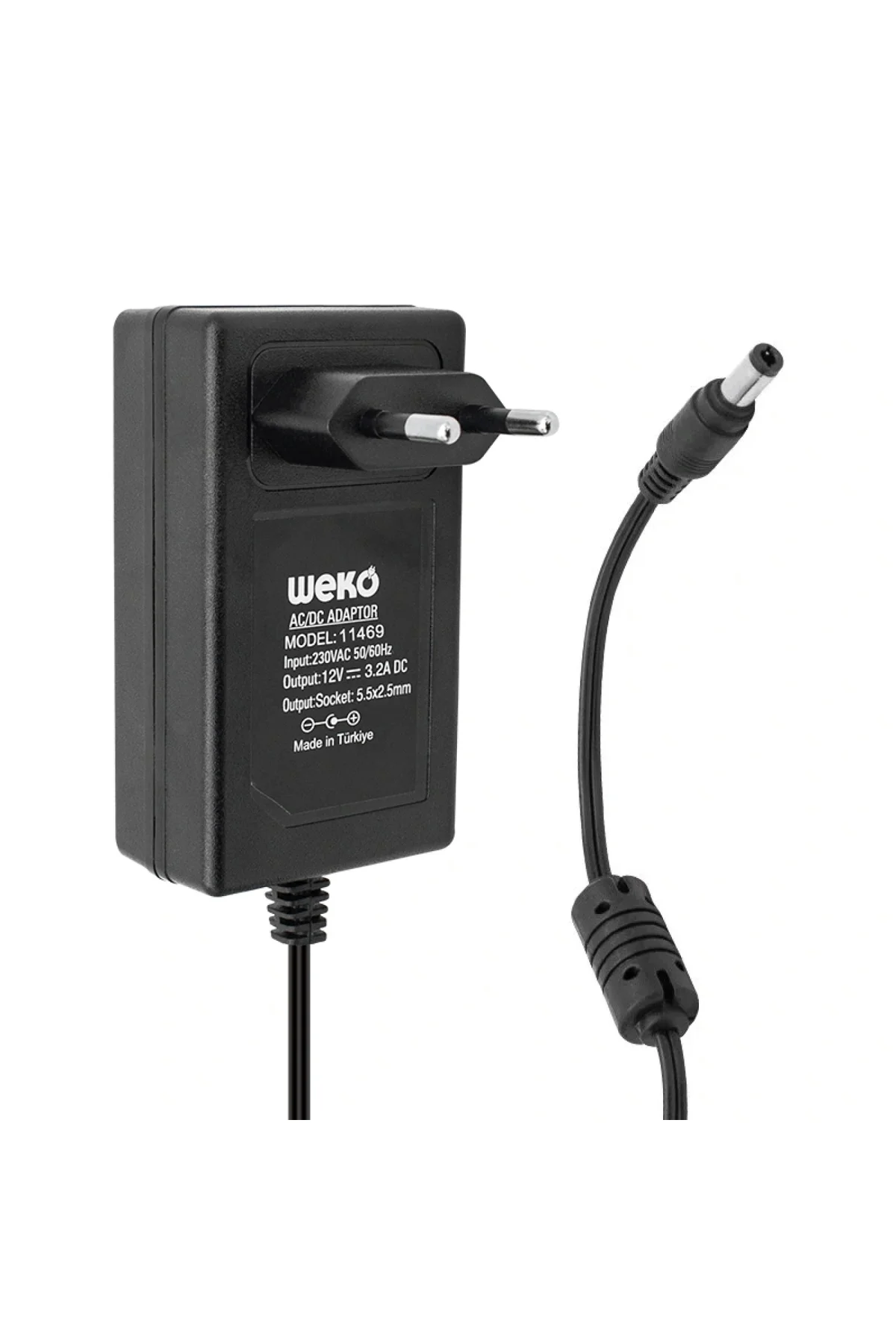 12 VOLT - 3.2 AMPER - 38 WATT 5.5*2.5 UÇLU PLASTİK KASA PRİZ TİP 