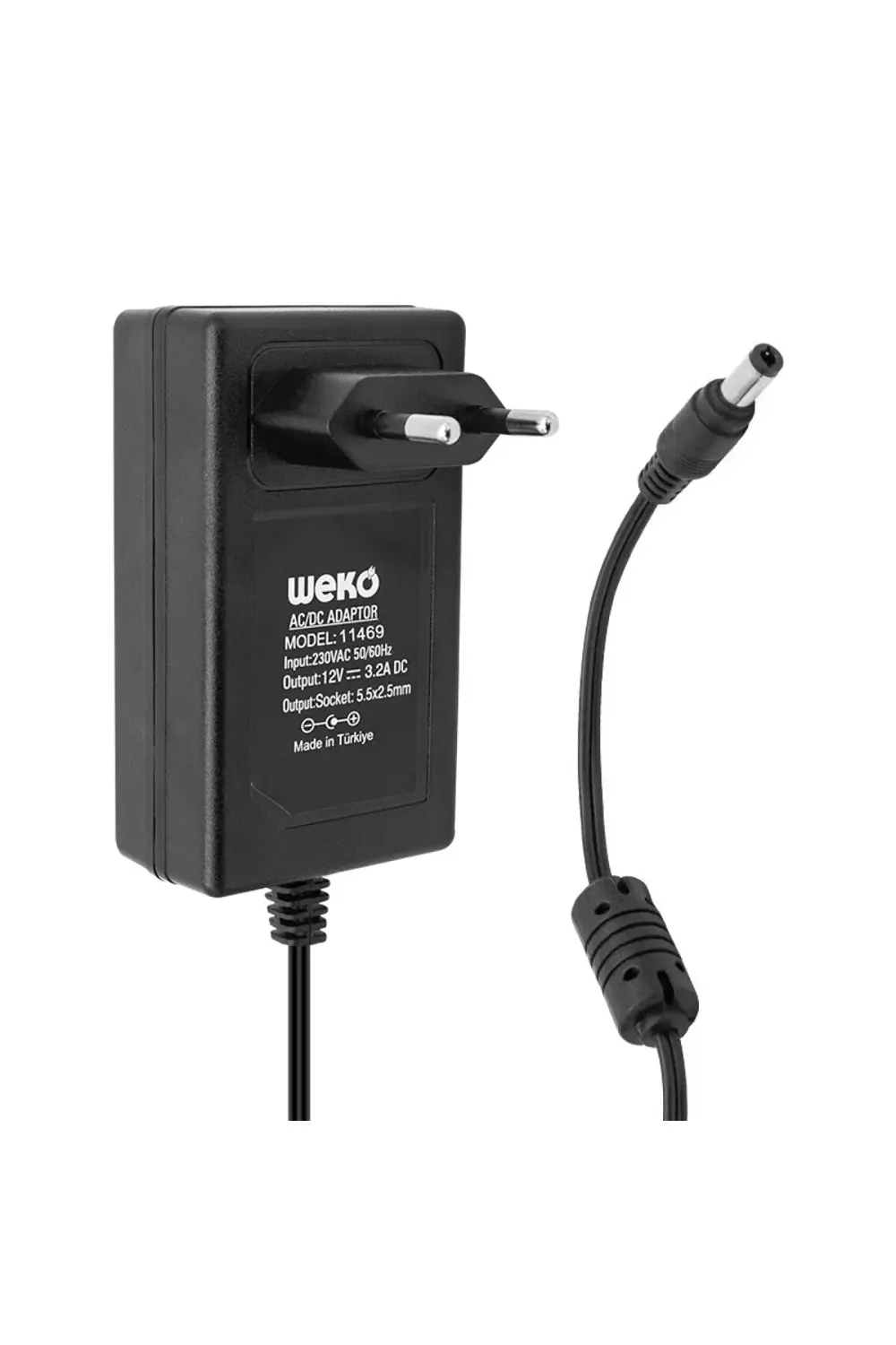 12 VOLT - 3.2 AMPER - 38 WATT 5.5*2.5 UÇLU PLASTİK KASA PRİZ TİP