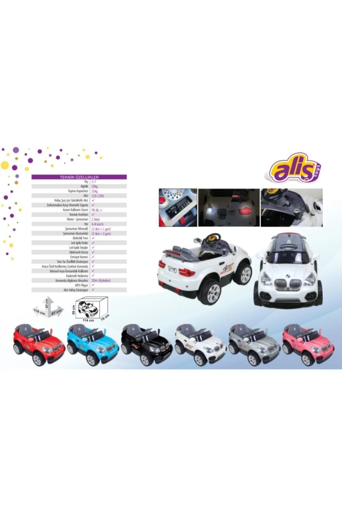 12 Volt Uzaktan Kumandalı Akülü Araba Bmw 12v Pembe