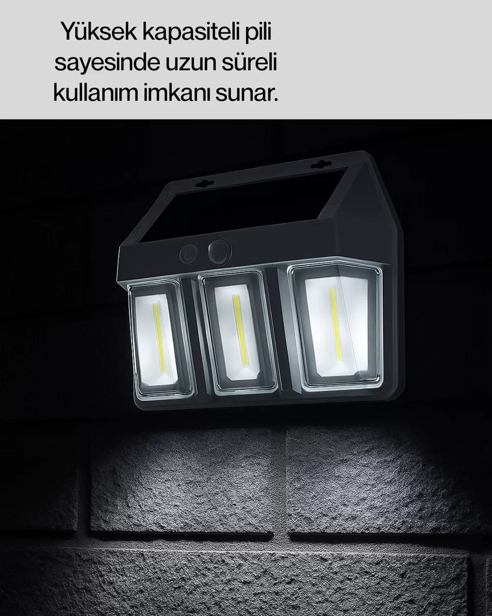 120° Hareket Algılamalı 3 Modlu Solar Duvar Lambası – Güvenli ve Otomatik Dış Mekan Işığı
