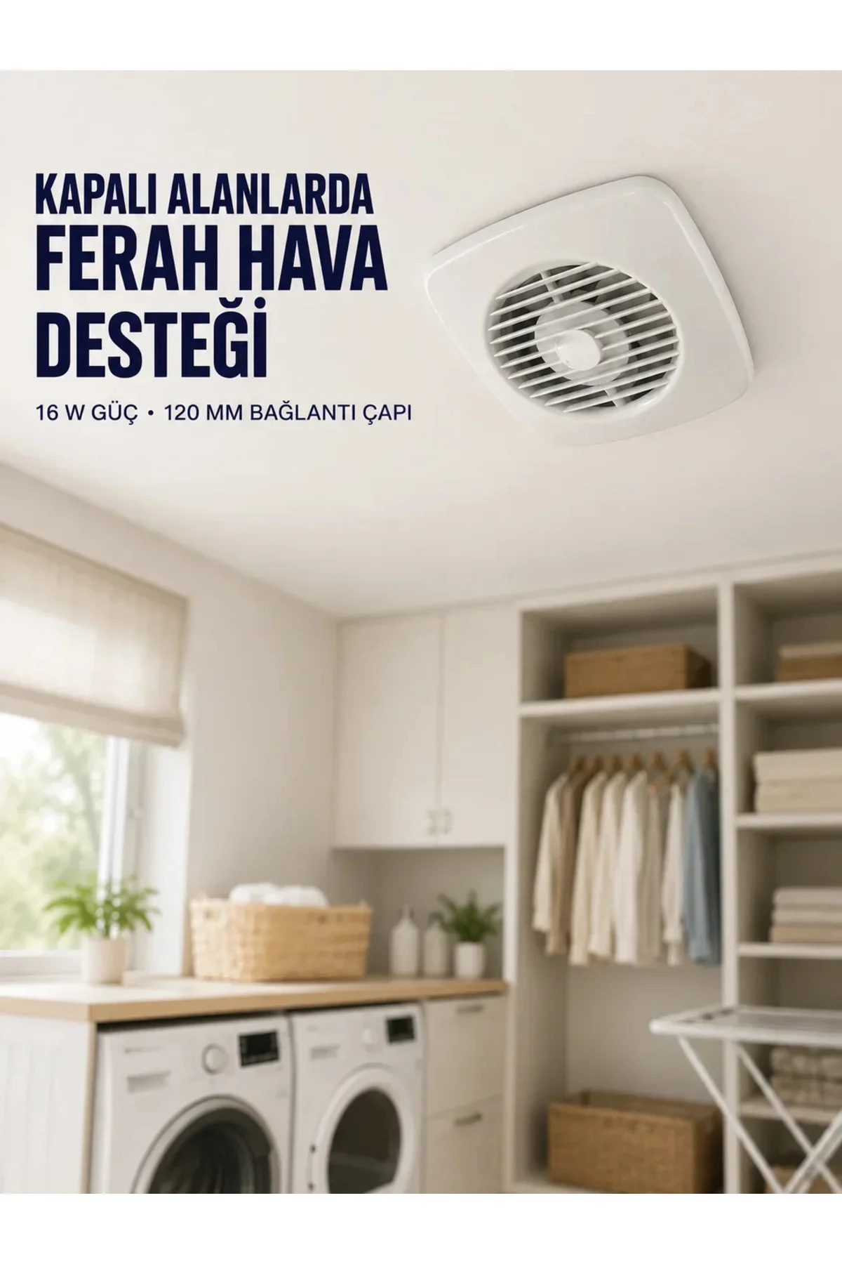 120 mm Dekoratif Aspiratör 16 W 180 m³/h Banyo Mutfak ve WC Havalandırma Fanı