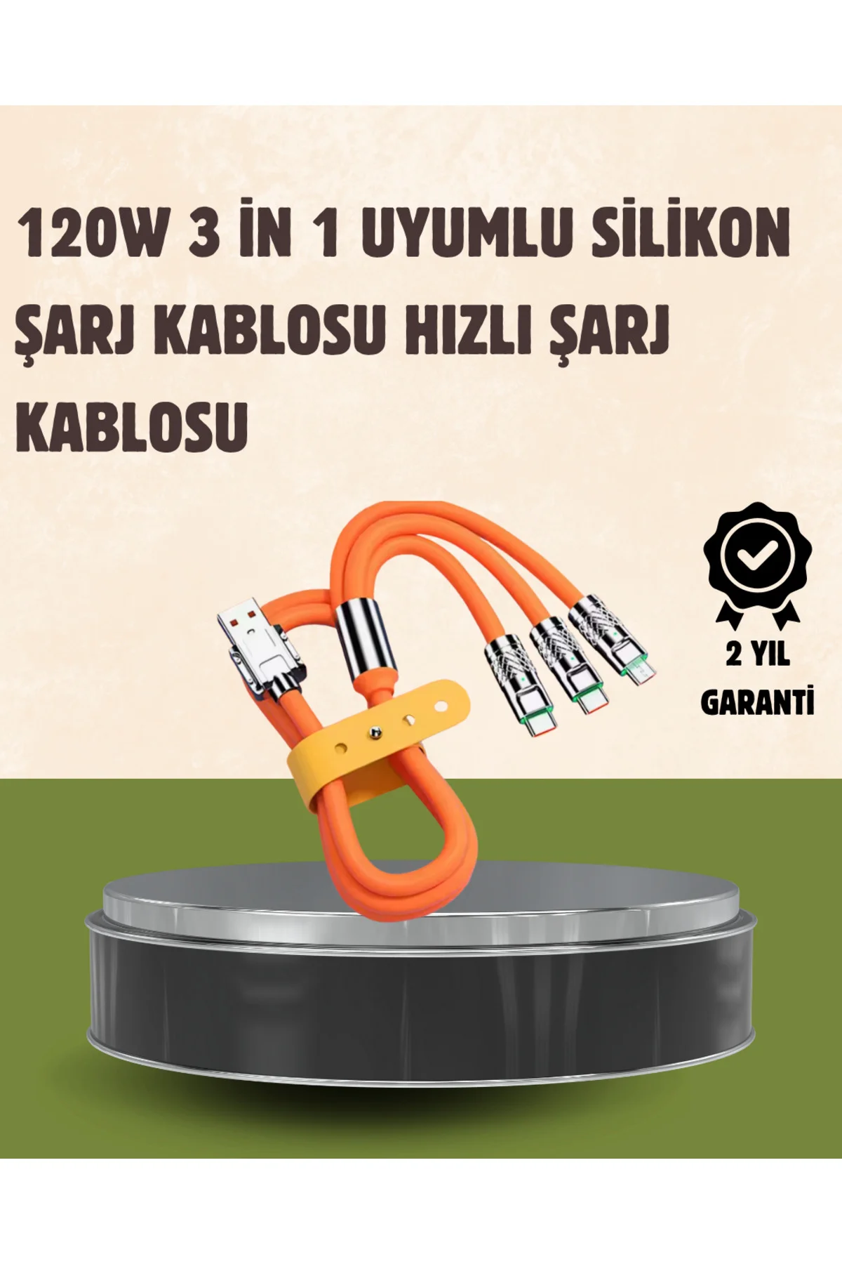 120 W Şarj ve Veri Aktarımı Kablo– 3 Başlıklı Çok Amaçlı Kablo Yüksek Hızlı