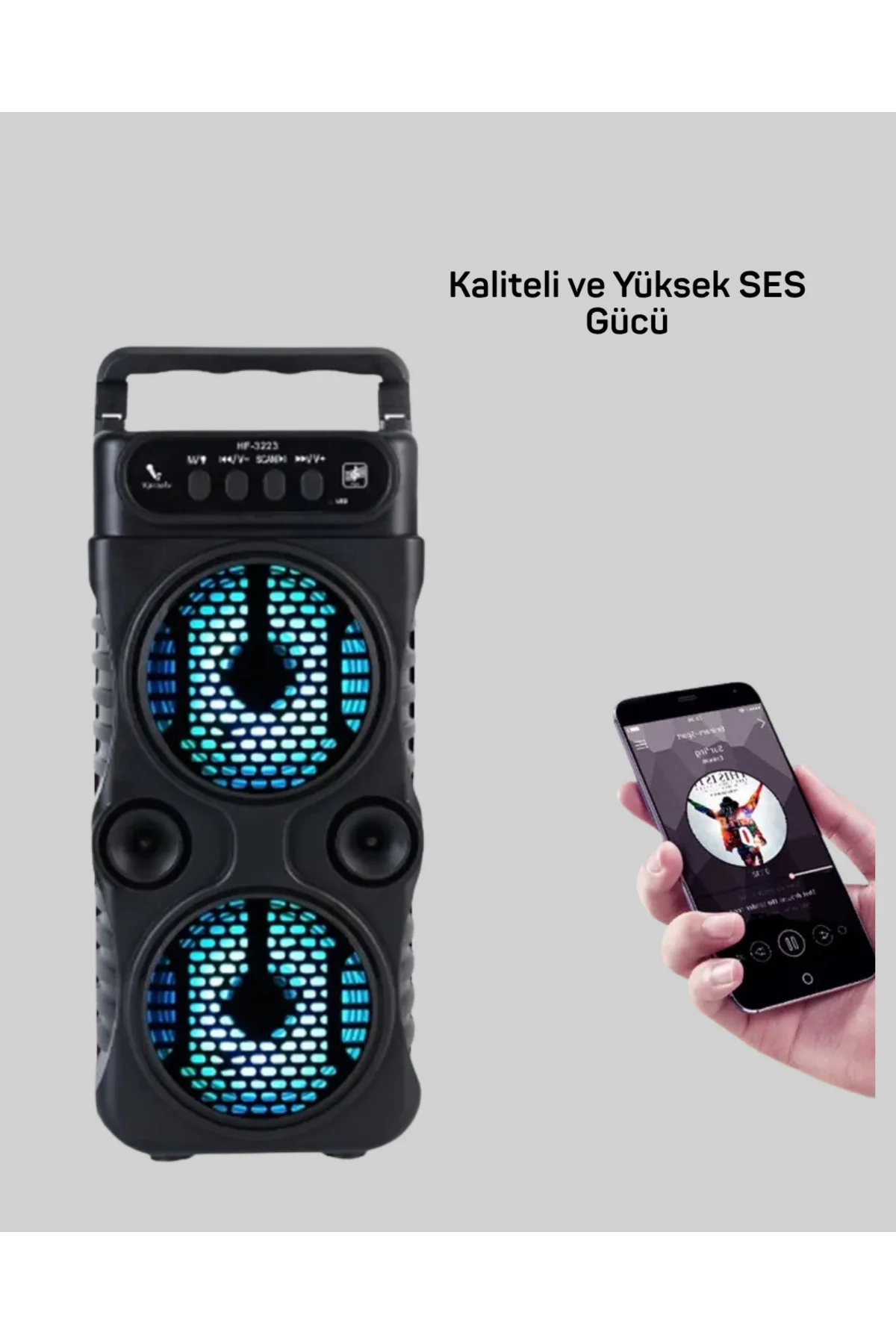 1200 mAh Şarjlı LED Işıklı Bluetooth Hoparlör – FM Radyolu, Hafıza Kart Destekli