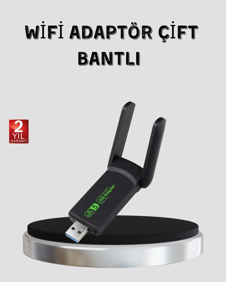 1200 Mbps Dual Band WiFi Adaptör – 5.8G & 2.4G Çift Antenli, Kesintisiz Hız ve Stabil Bağlantı