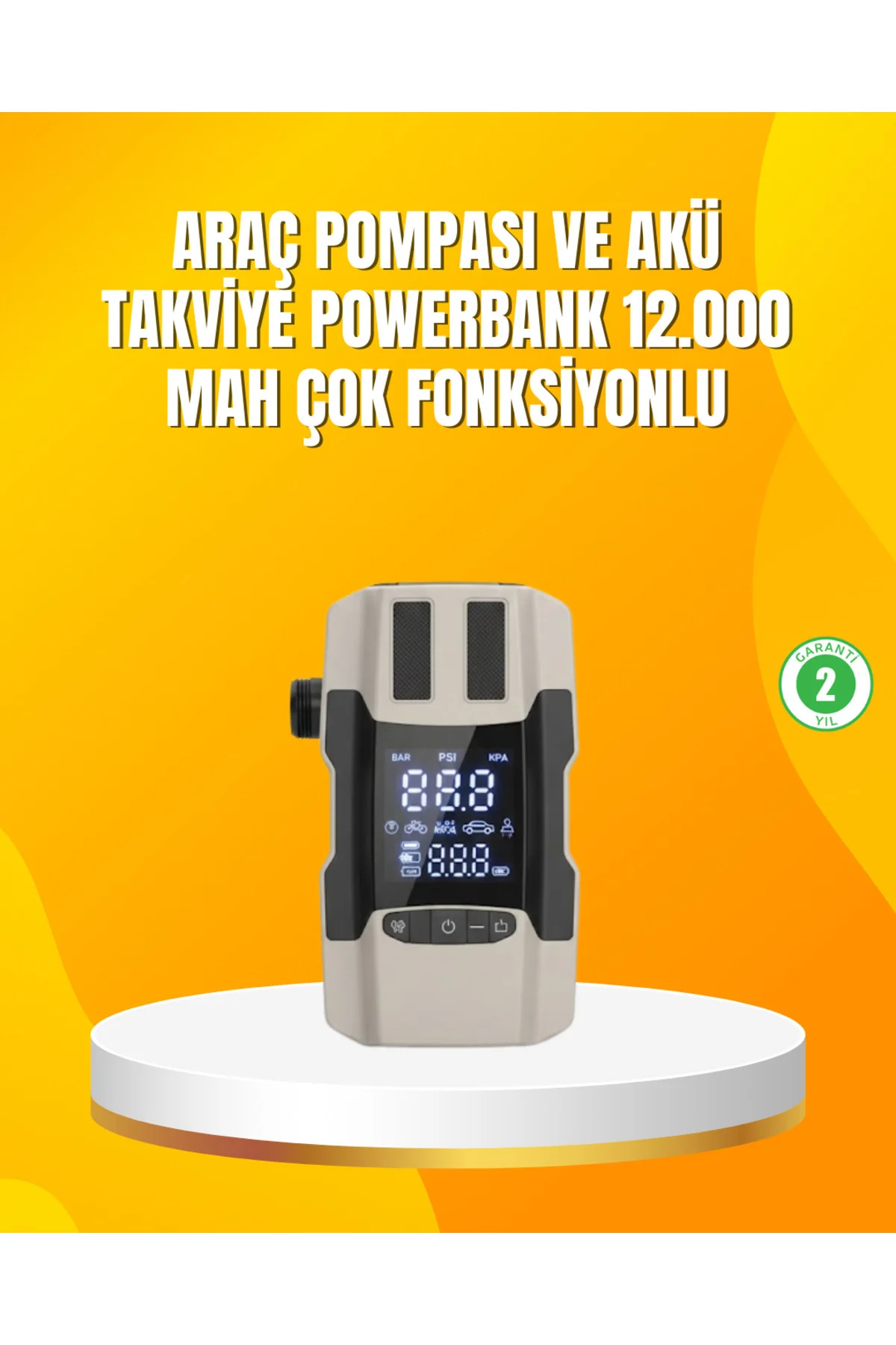 12.000 mAh Akü Takviye Powerbank Dahili Hava Dijital Ekranlı