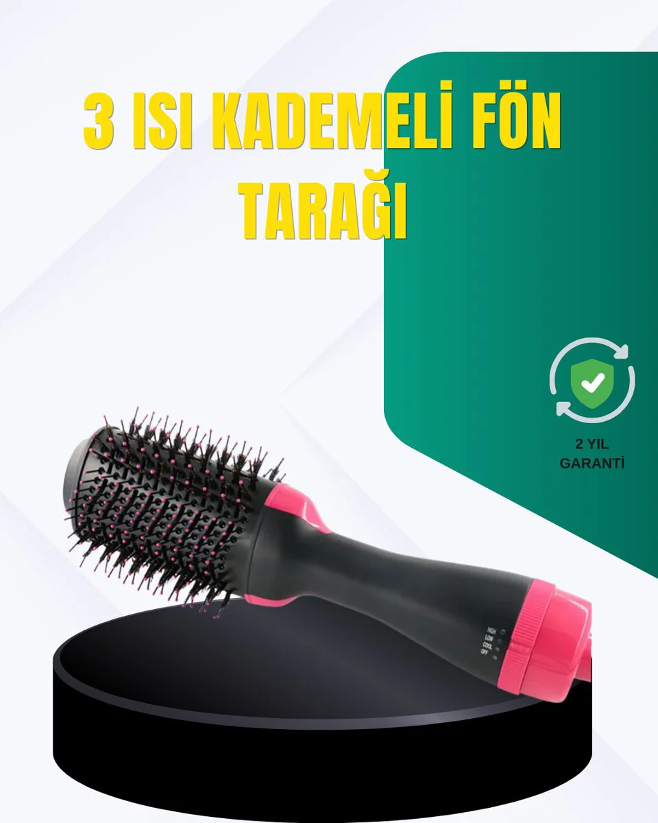 1200W Kuaför Kalitesinde Ev Tipi Saç Kurutma ve Şekillendirme Fönlü Fırça - Negatif İyon & 3 Isı Modu