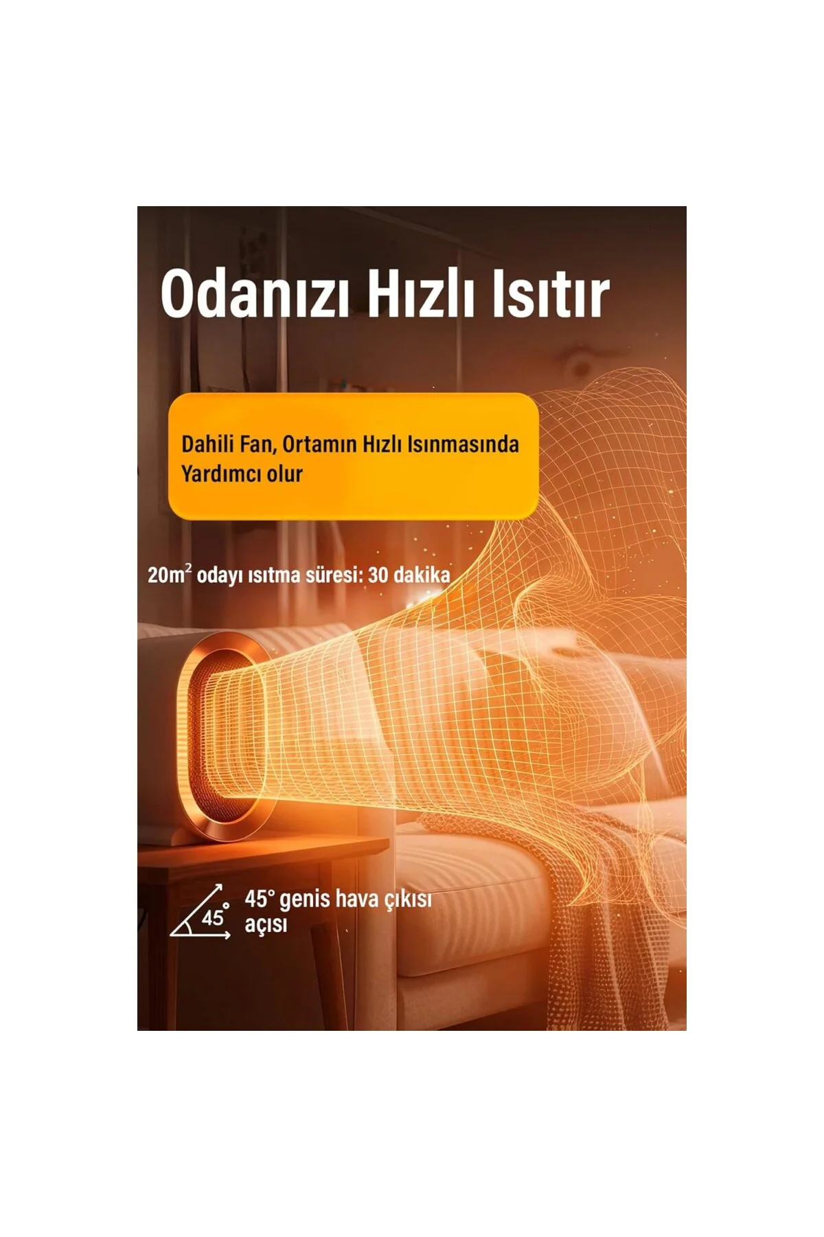 1200W Mini Elektrikli Isıtıcı Fan 2 Kademeli Masaüstü Üflemeli Fa