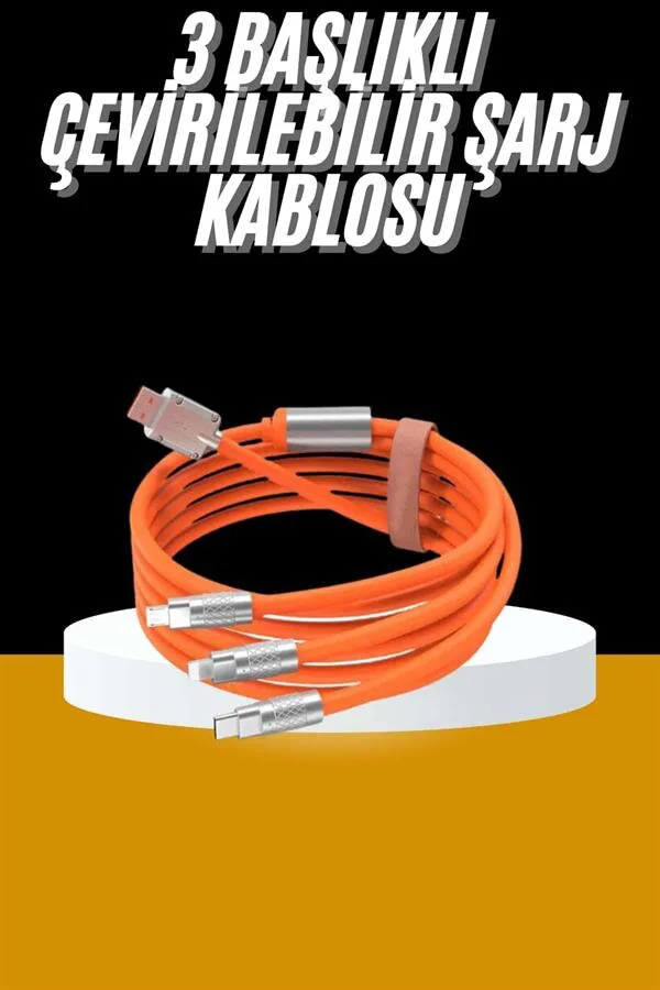 120W 3 İn 1 Hızlı Şarj Kablosu - Silikon ve USB Type-C