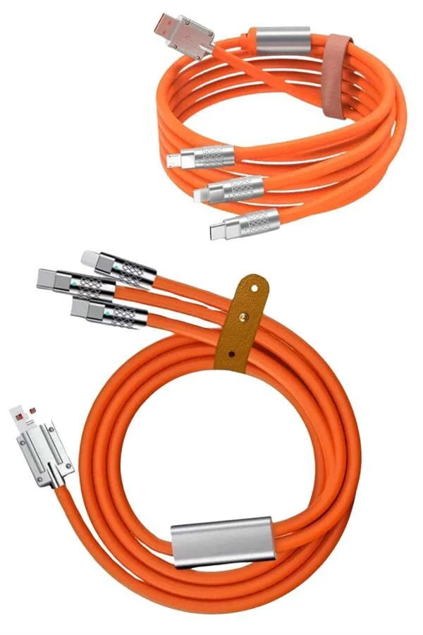 120W 3 İn 1 Hızlı Şarj Kablosu - Silikon ve USB Type-C