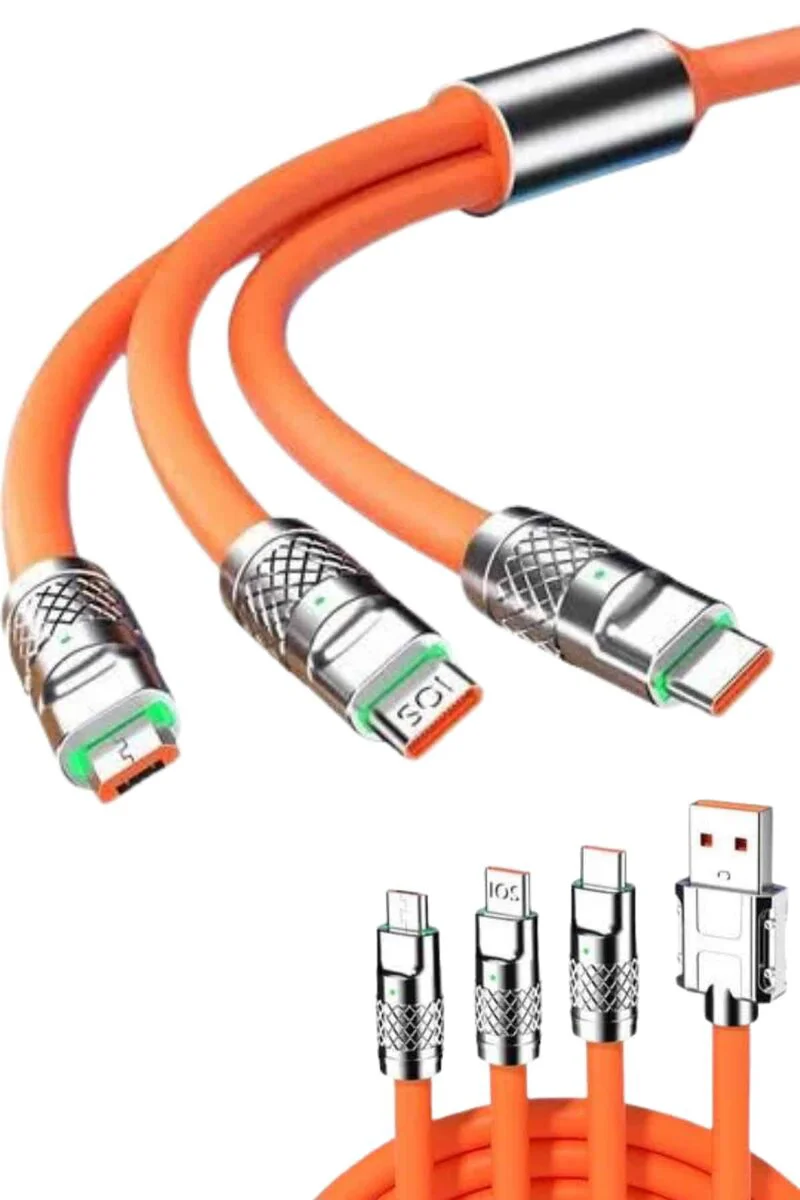 120W 3 İn 1 Uyumlu Silikon Şarj Kablosu - Hızlı Şarj ve Pratik Çözüm