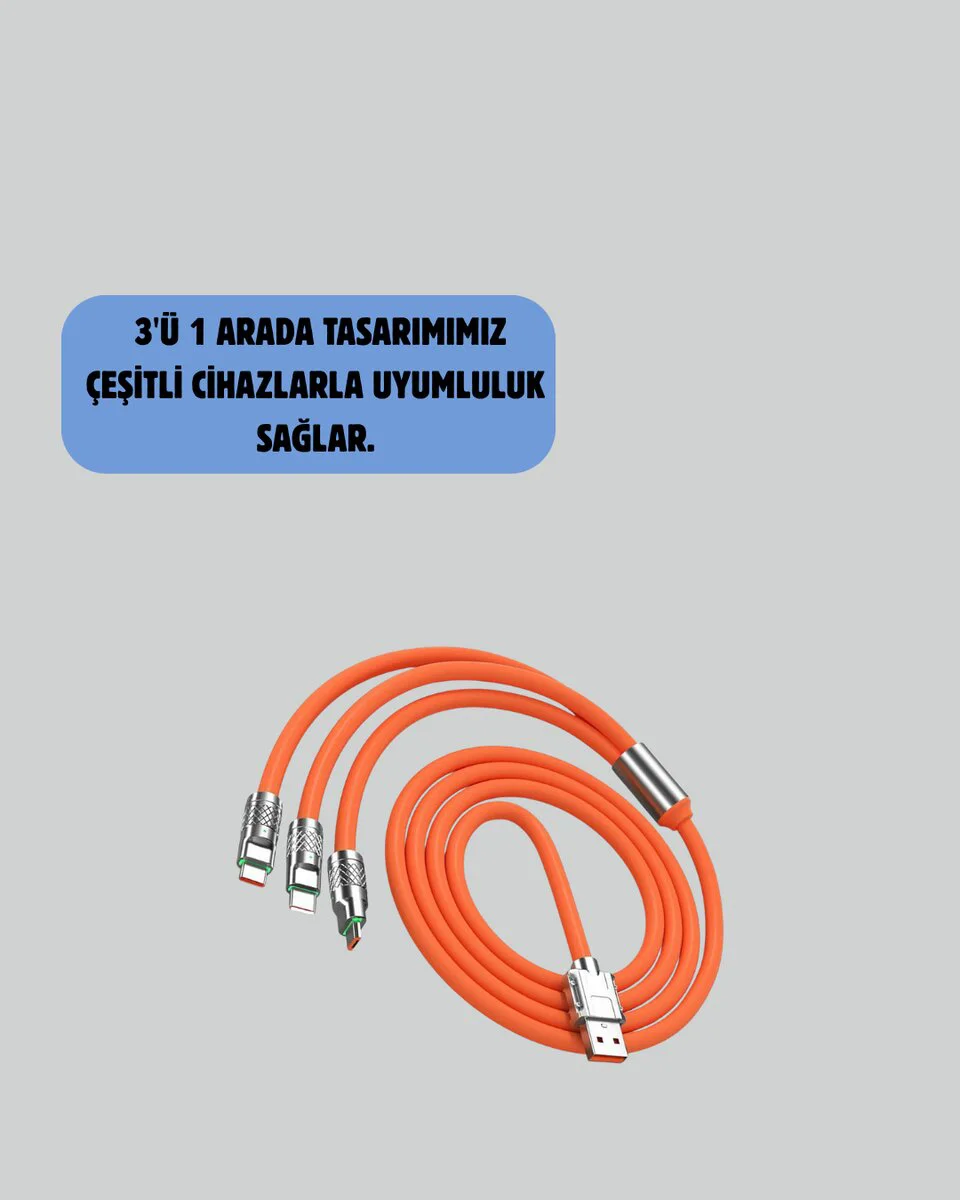 120W Hızlı Çözüm 3'ü 1 USB Şarj Kablosu – Ayarlanabilir Uzunluk ve Dolaşmaz Tasarım