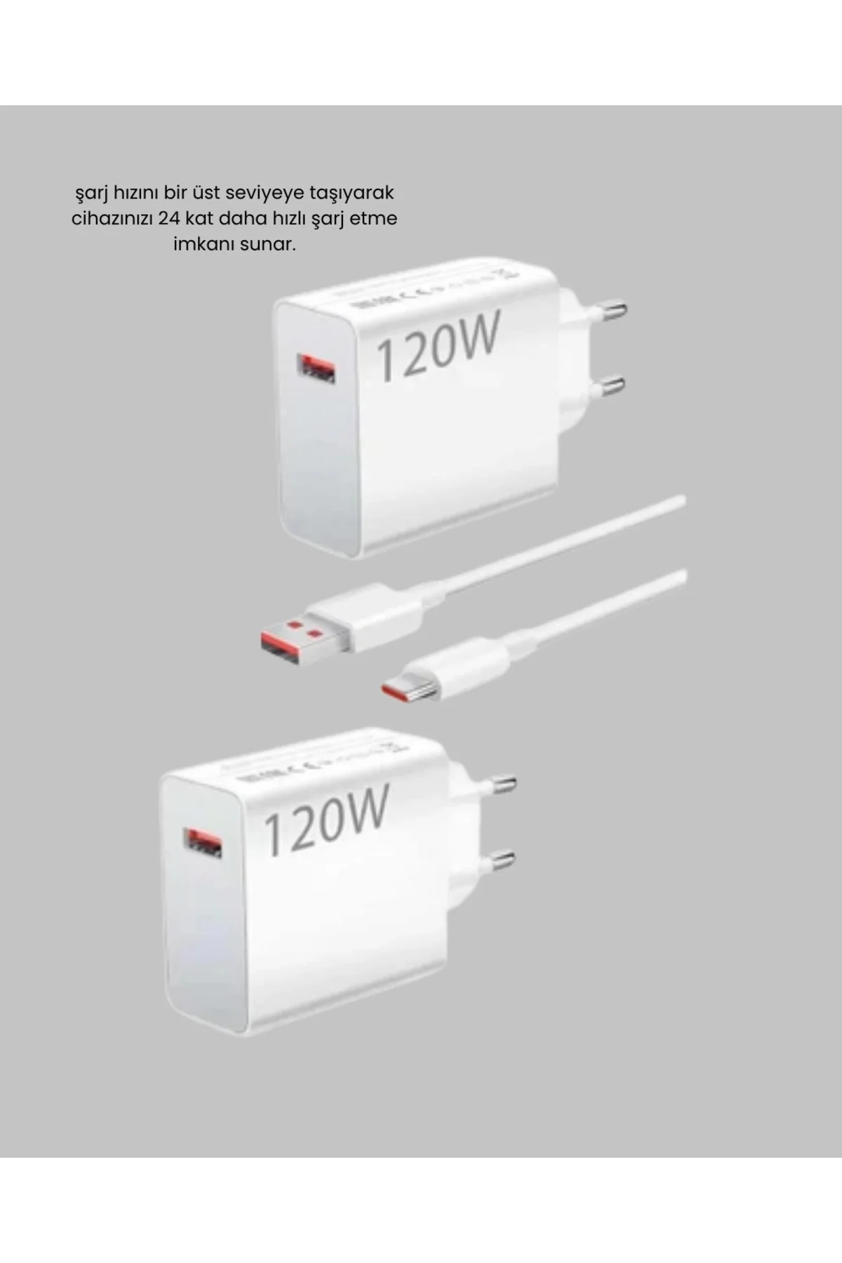 120W Hızlı Şarj Başlığı Ultra Güçlü Type-C Adaptör Kablo Dahil