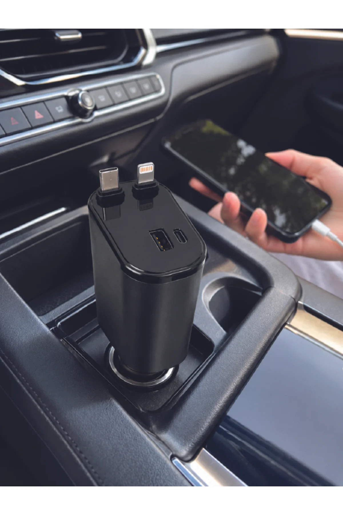 120W Hızlı Şarj Destekli 4'ü 1 Arada Araç Şarj Cihazı Type-C, Lightning, USB ve USB-C Çıkışlı - Görsel 5