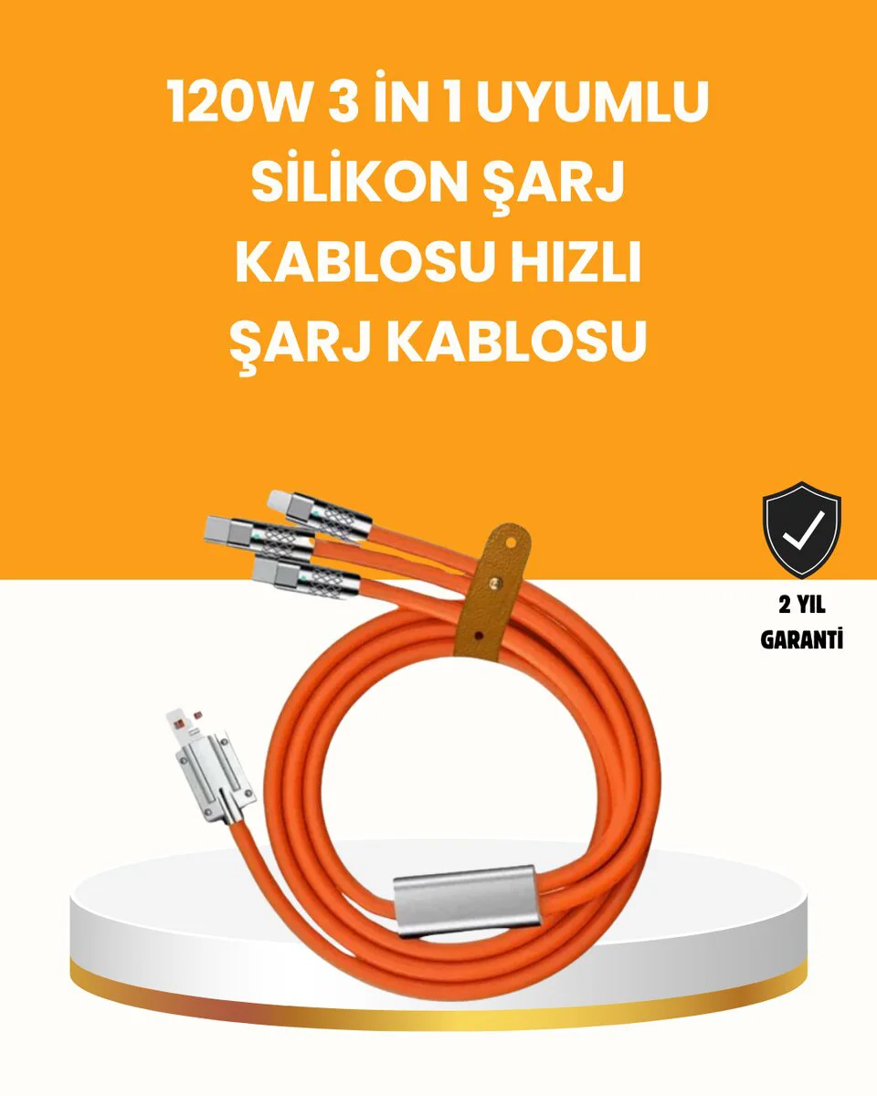 120W Hızlı Şarj Kablosu – 3'ü 1 Arada Çoklu Cihaz Dostu