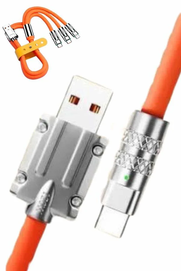 120W LED Işıklı 3 In1 Hızlı Şarj Kablosu - Type-C/Micro USB/Lightning (1.2m)