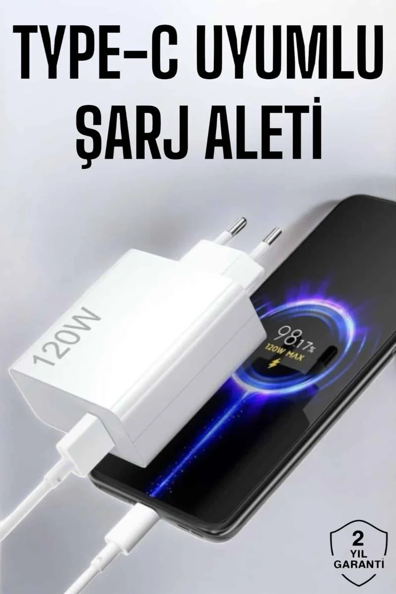 120W Şarj Aleti Hızlı Şarj Turbo - Type-C & Mi Turbo Destekli, Veri Aktarımı İçin Uyumlu