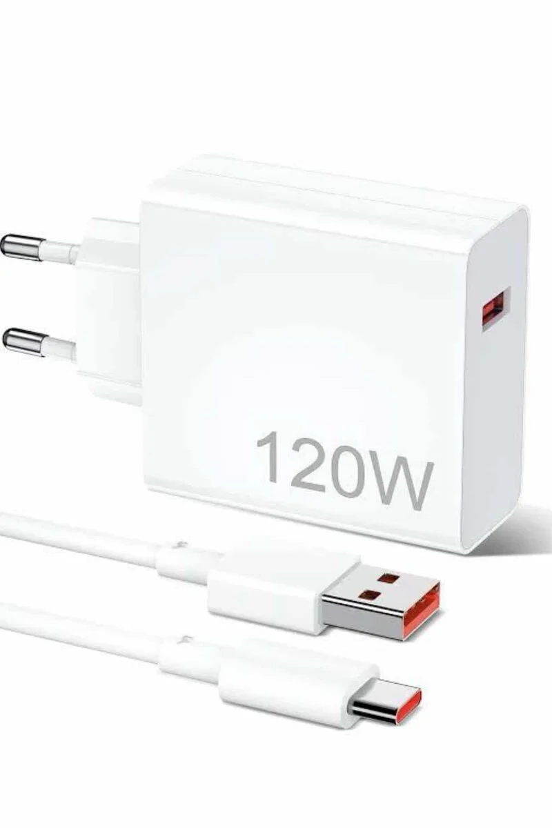 120W Şarj Aleti Hızlı Çift Turbo Şarj Aleti Seti Beyaz