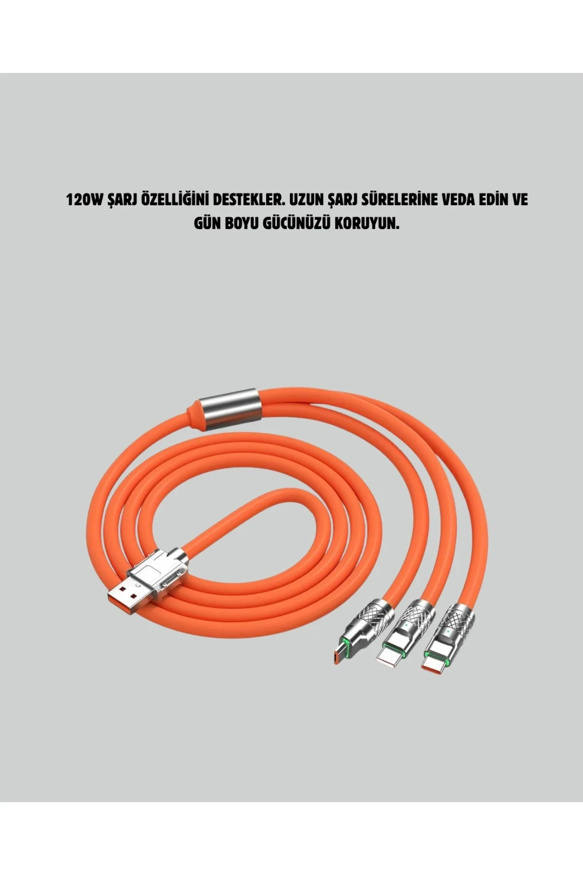 120w Şarj Destekli 3’ü 1 Arada Çoklu Şarj Kablosu – 1.2 Metre