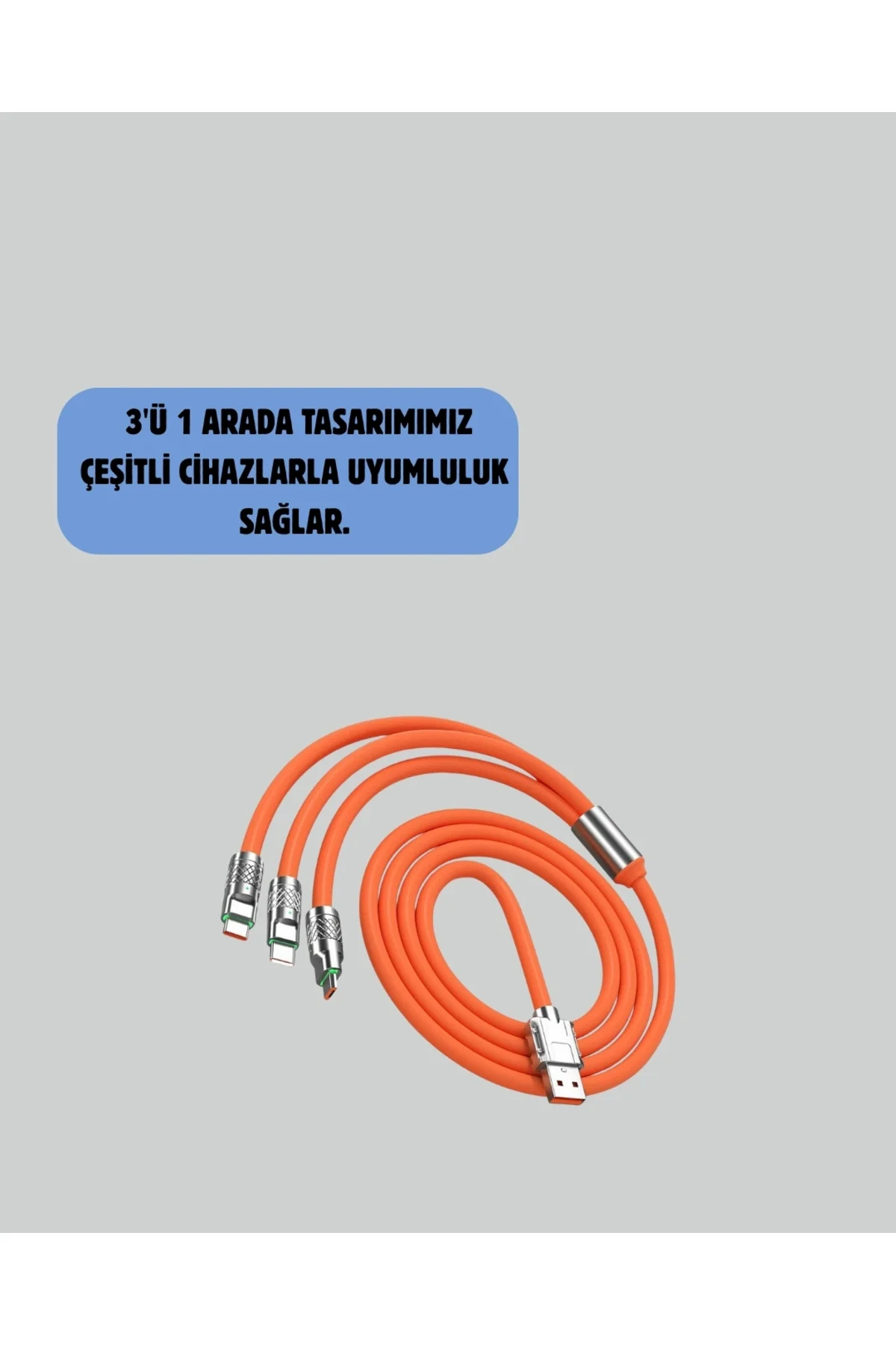 120w Şarj Destekli 3’ü 1 Arada Çoklu Şarj Kablosu – 1.2 Metre