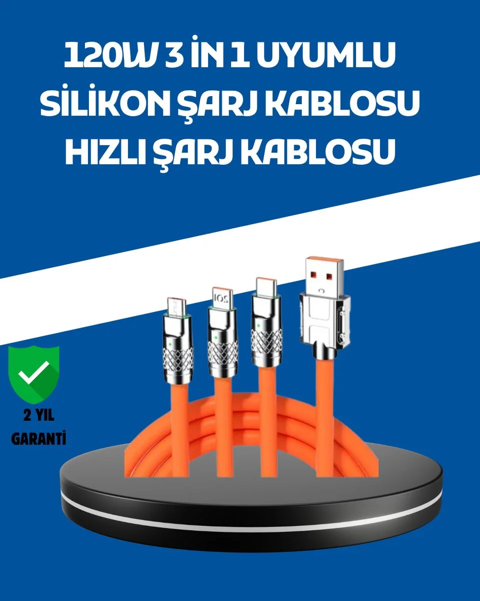 120w Şarj Destekli 3 Ü 1 Arada Çoklu Şarj Kablosu 1.2 Metre Diğer