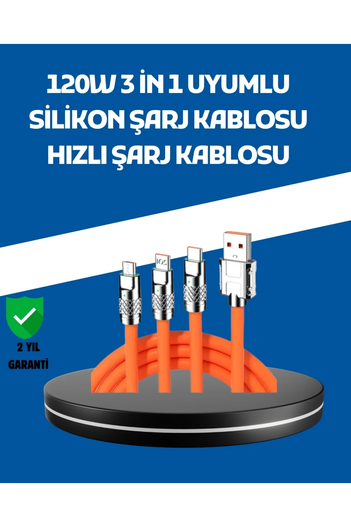 120w Şarj Destekli 3’ü 1 Arada Çoklu Şarj Kablosu – 1.2 Metre
